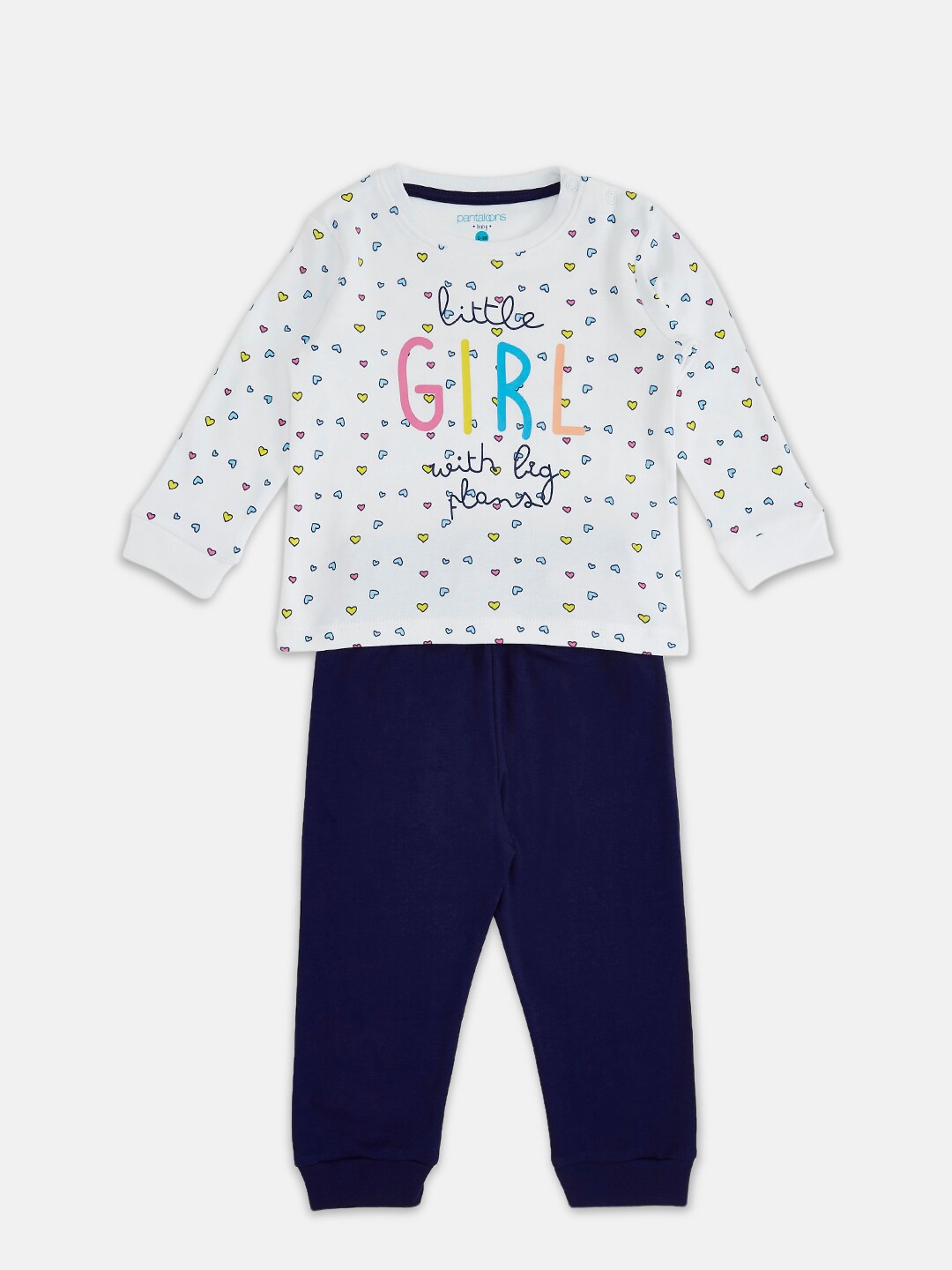 

Pantaloons Baby Girls White & Navy Blue Printed Top with Pyjamas
