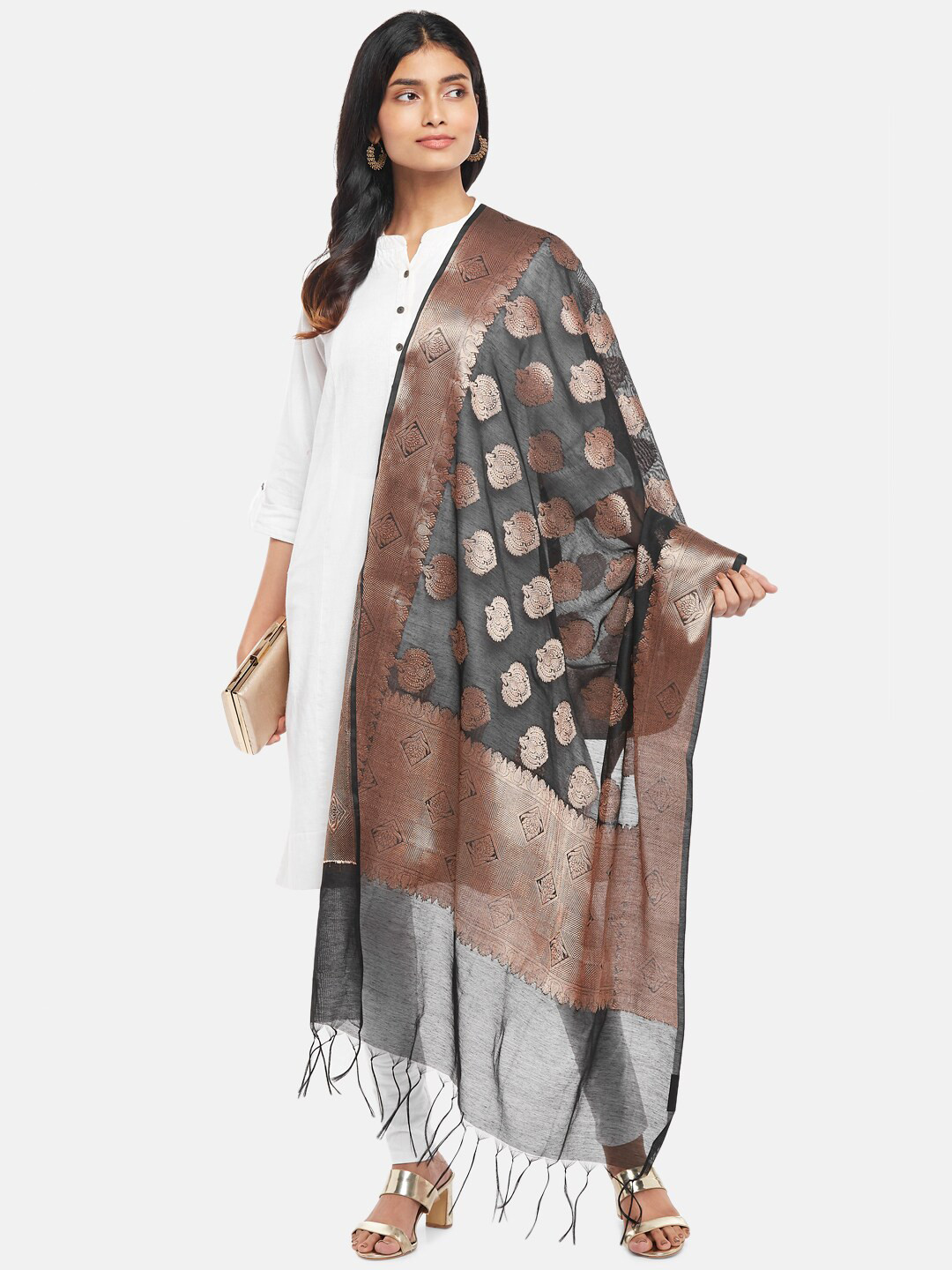 

RANGMANCH BY PANTALOONS Women Ethnic Motifs Printed Dupatta with Zari, Black
