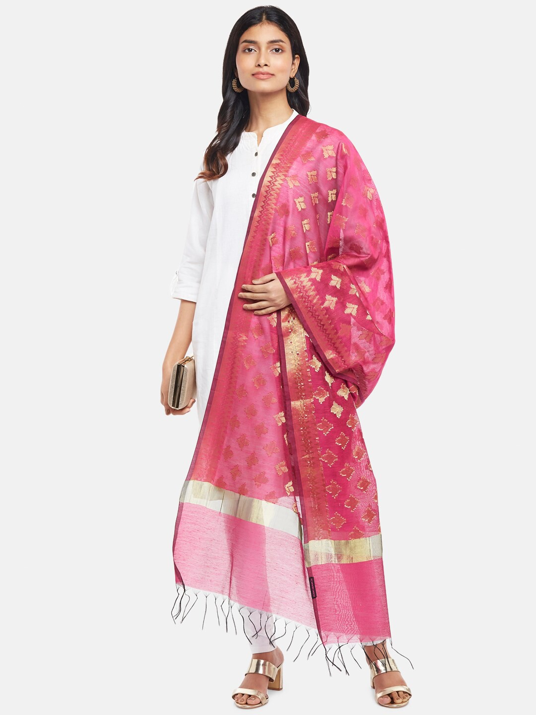 

RANGMANCH BY PANTALOONS Women Ethnic Motifs Printed Dupatta with Zari, Red