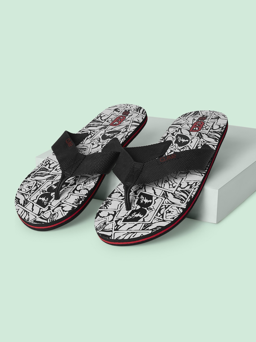 

Ajile by Pantaloons Men White & Black Printed Thong Flip-Flops