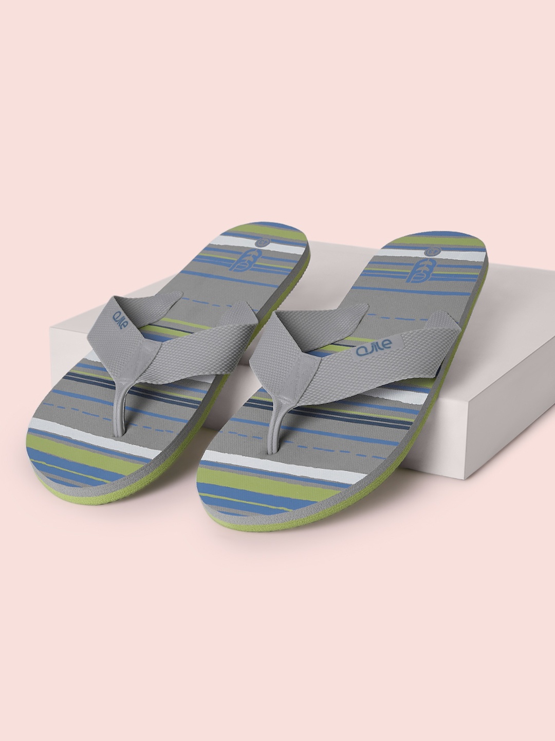 

Ajile by Pantaloons Men Grey & Green Printed Thong Flip-Flops