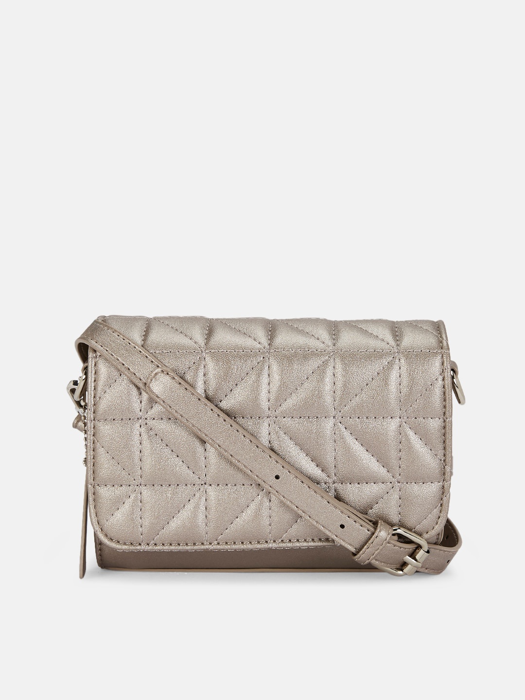 

Forever Glam by Pantaloons Textured PU Structured Sling Bag with Quilted, Gold