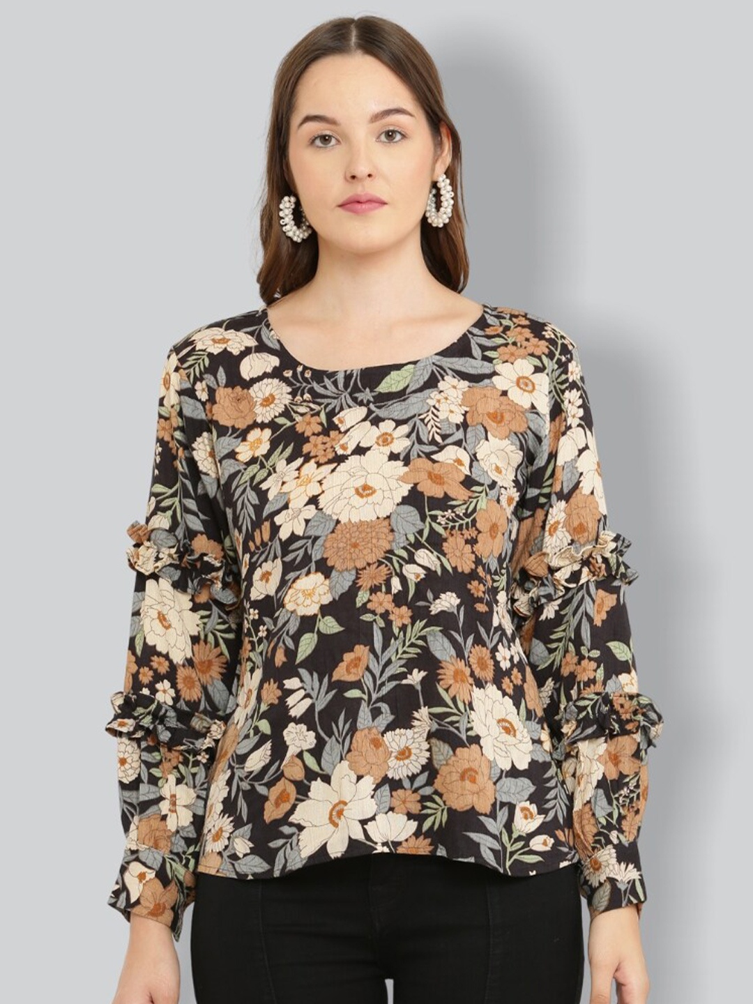 

The Label Bar Floral Print Top, Black