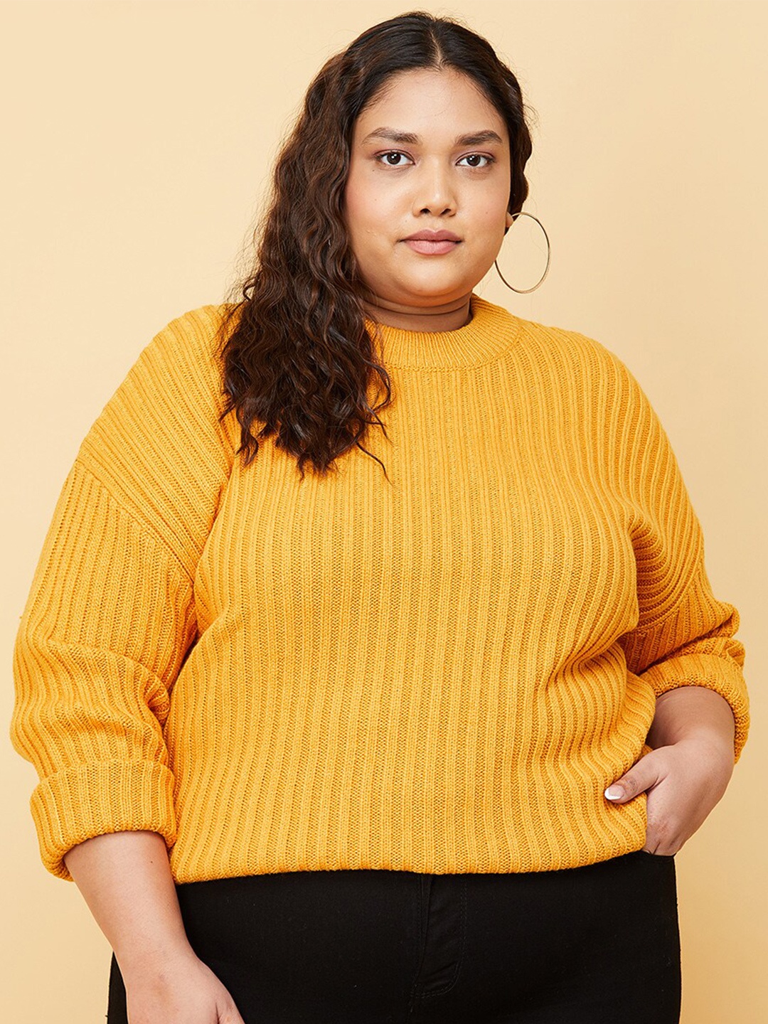 

max Women Plus Size Solid Pullover, Yellow