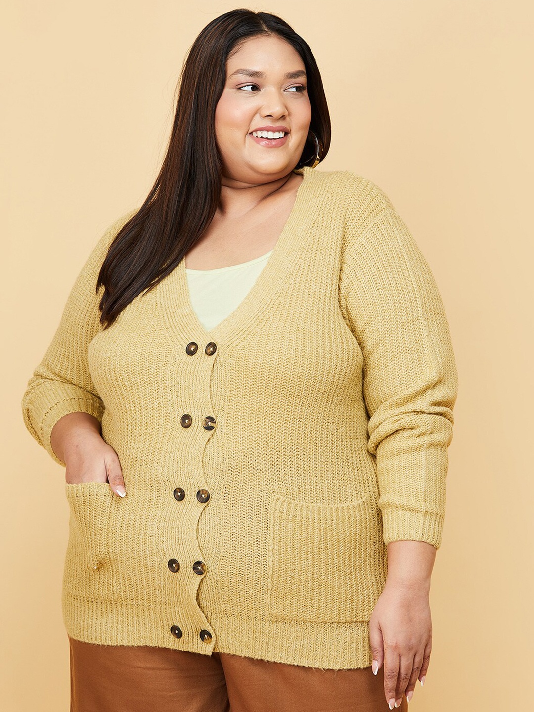 

max Women Plus Size Solid Cardigan, Beige