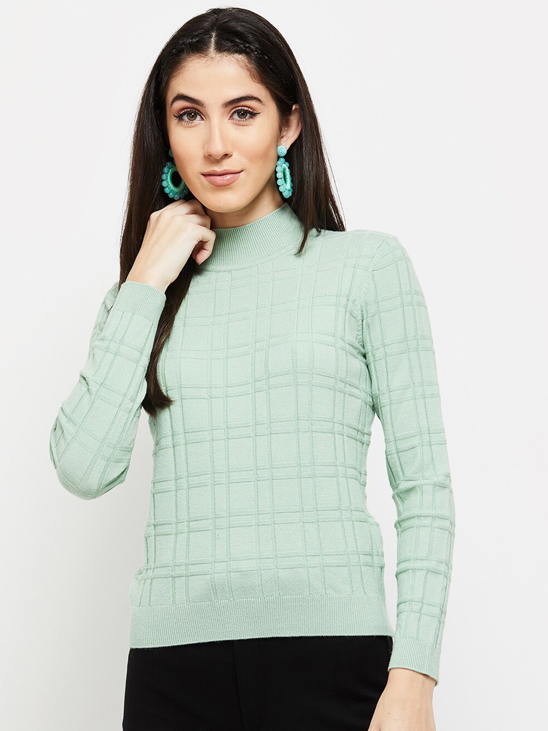 

max Women Checked Pullover, Green