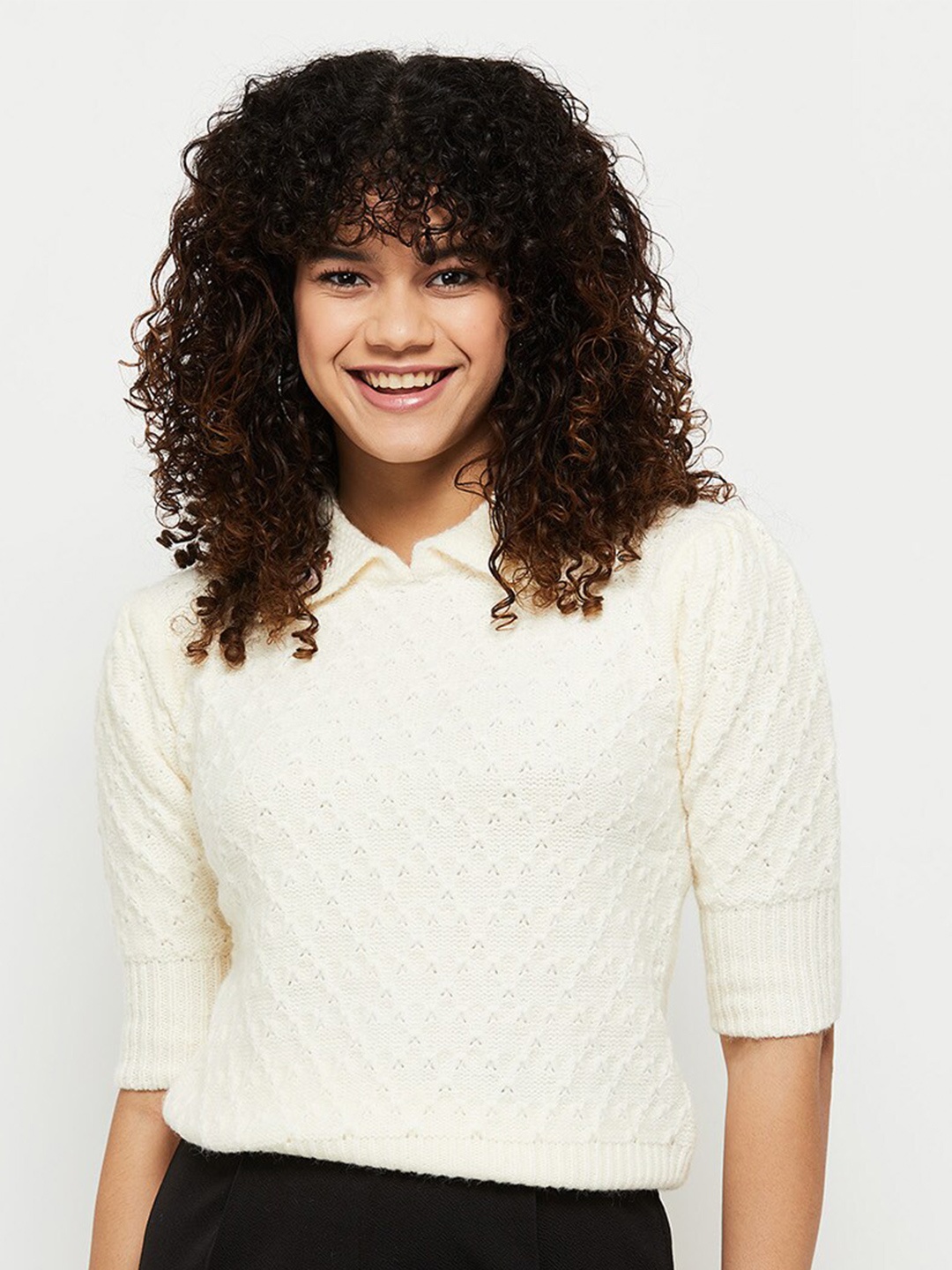 

max Women Crop Pullover, Cream