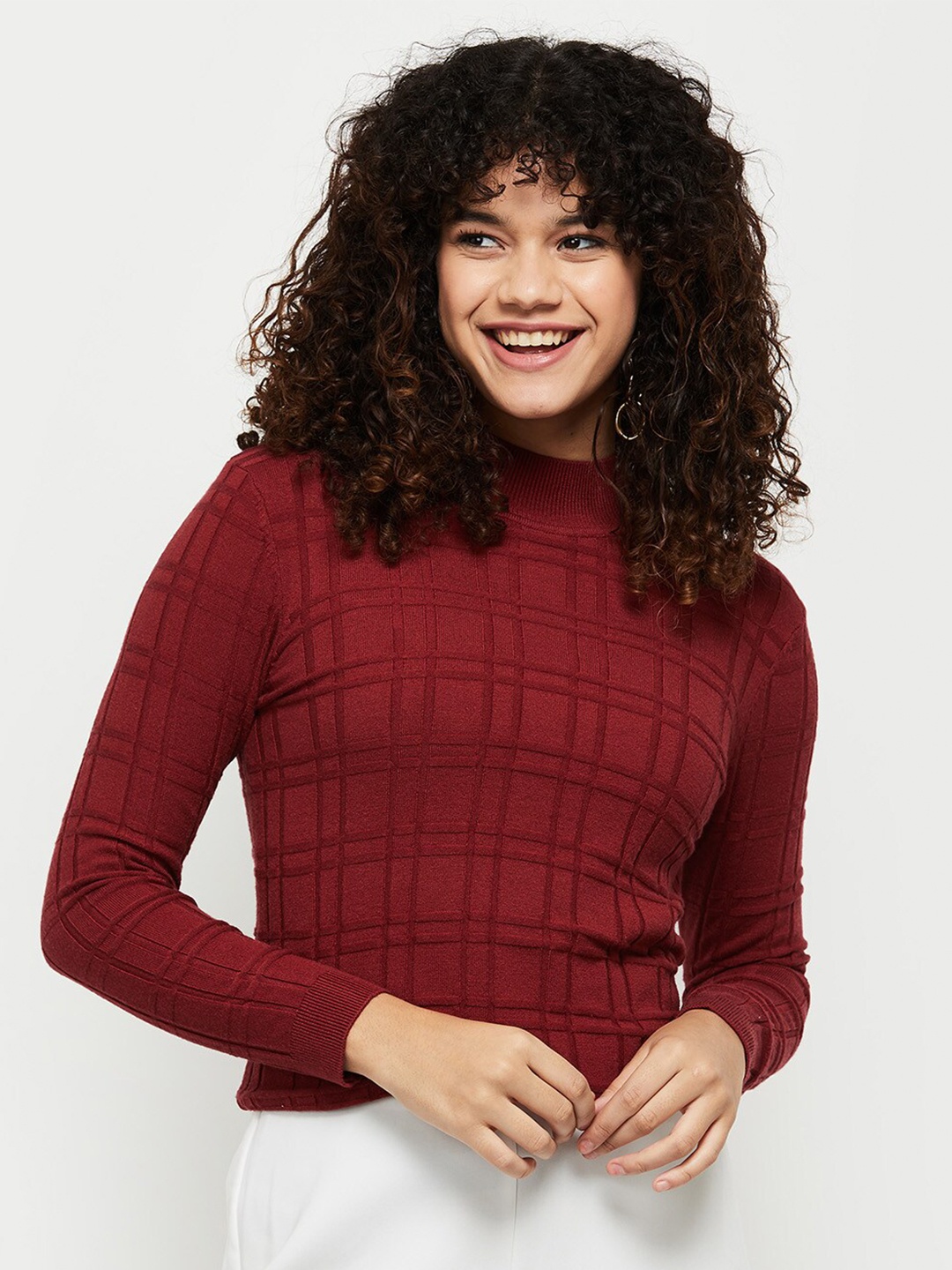 

max Women Checked Pullover, Red