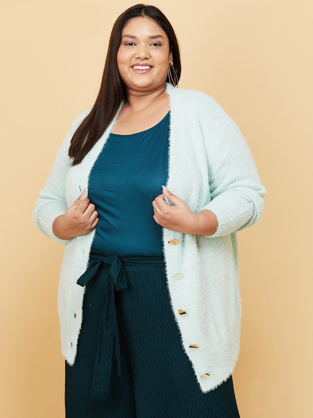 

max Women Plus Size Solid Cardigan, Green