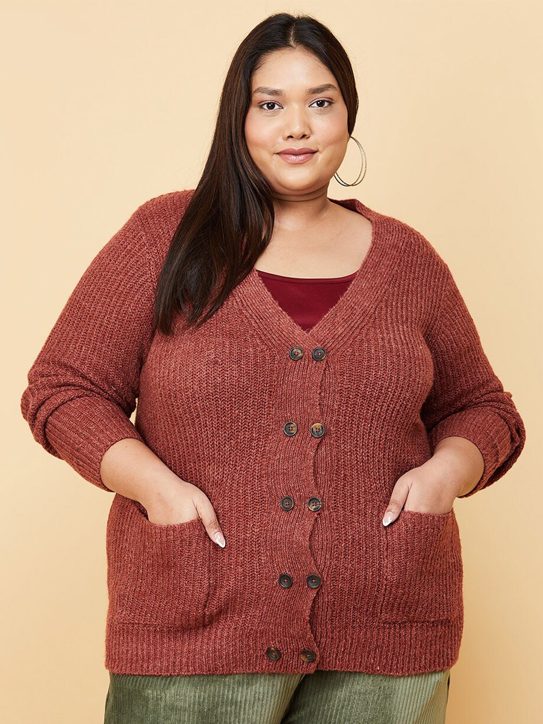 

max Women Plus Size Solid Cardigan, Red