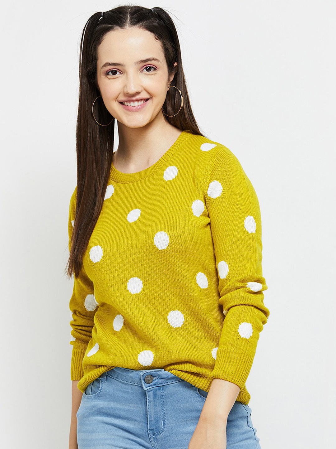 

max Women Printed Pullover, Yellow