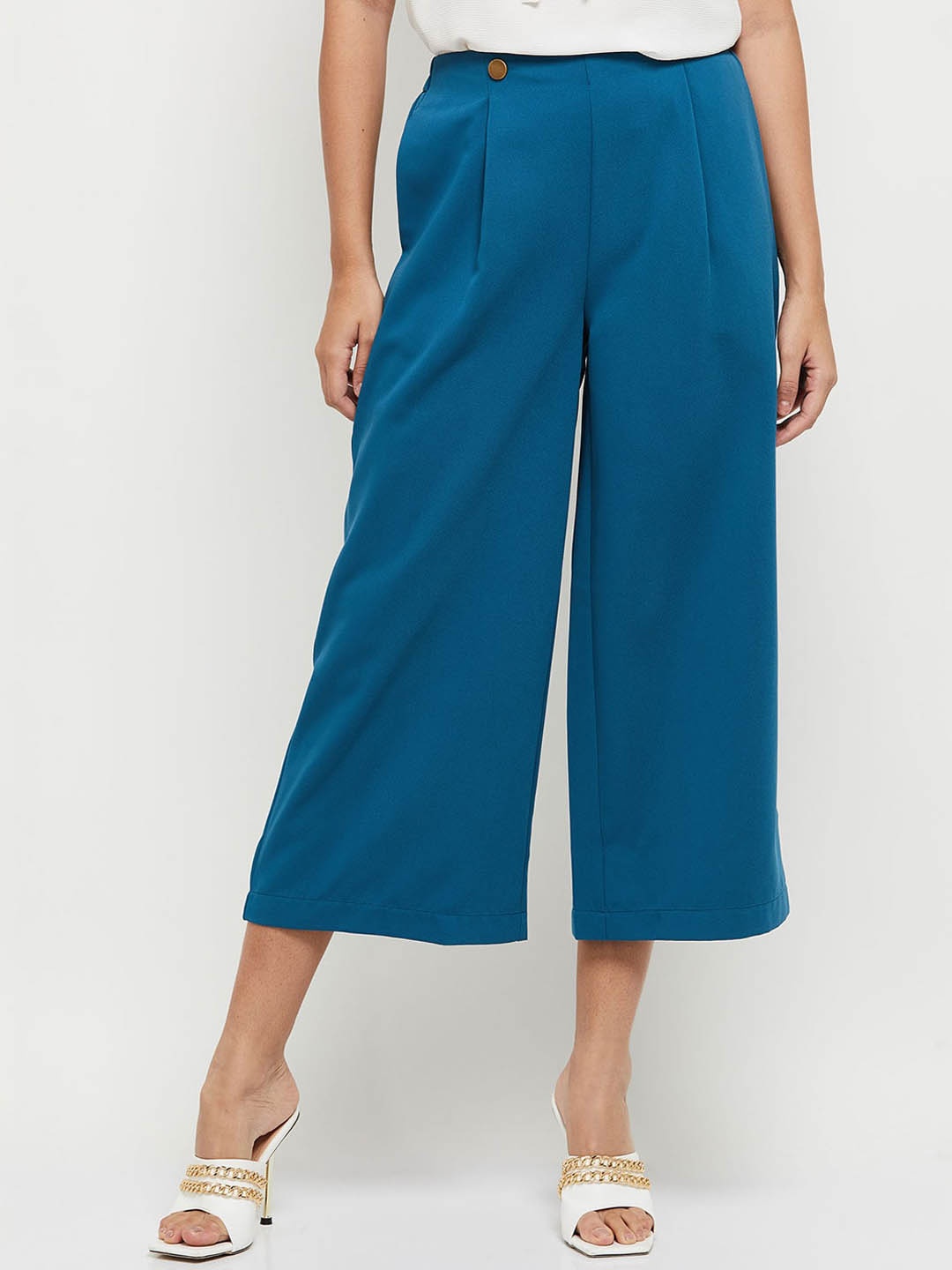

max Women Pleated Culottes Trousers, Blue