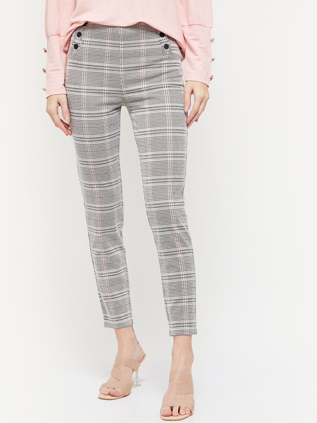 

max Women Checked Cropped Trousers, White
