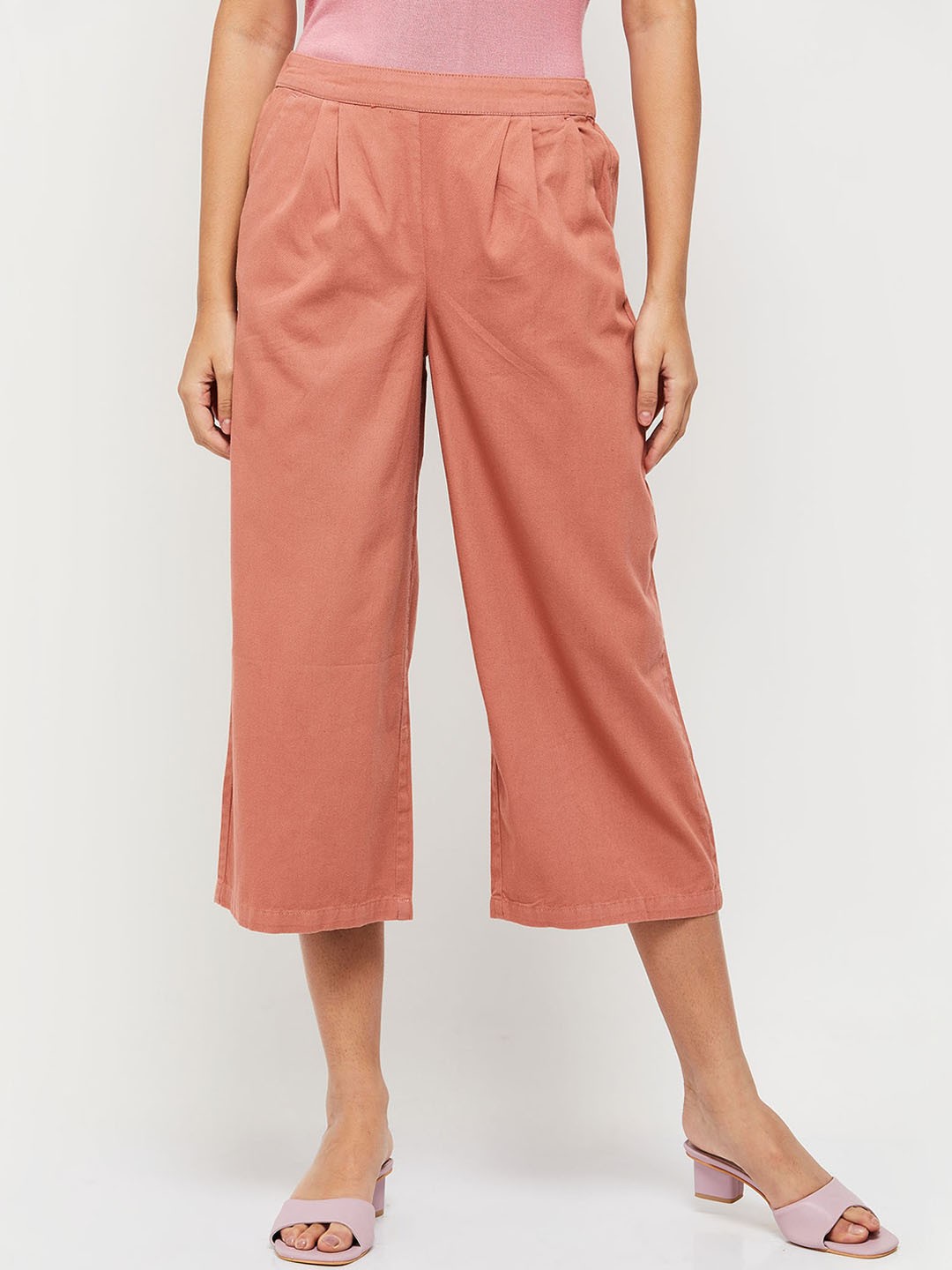 

max Women Pleated Pure Cotton Culottes Trousers, Orange