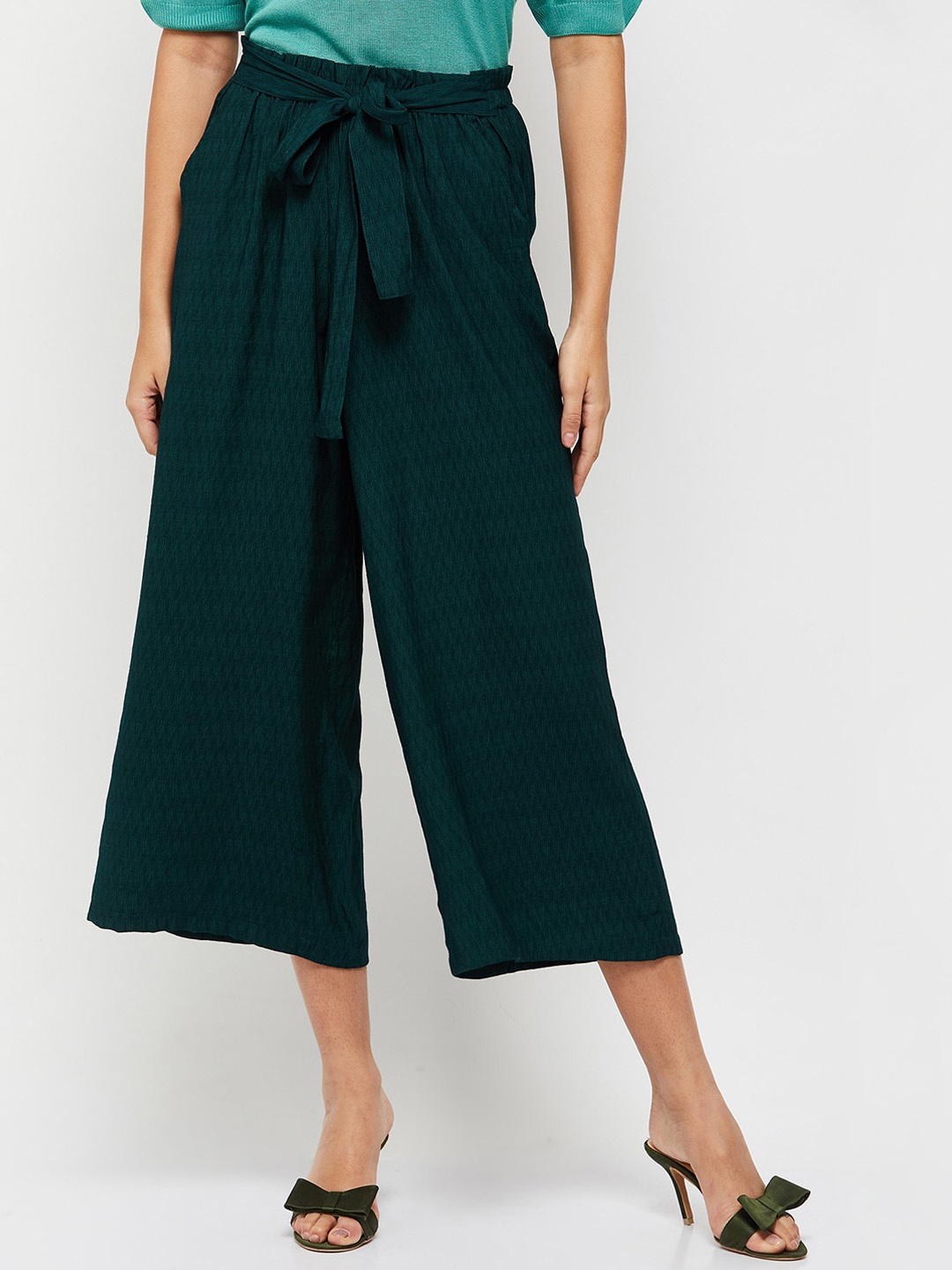 

max Women Printed Pleated Culottes Trousers, Teal