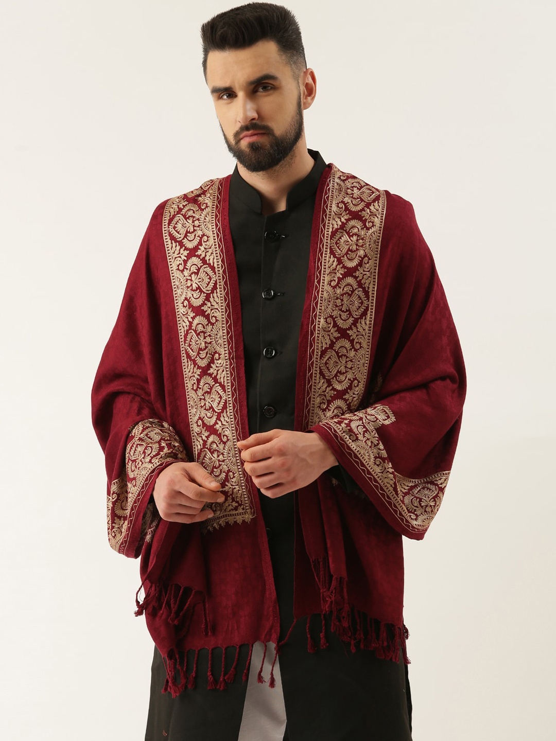 

Pashmoda Men Aari Embroidered Shawl, Maroon