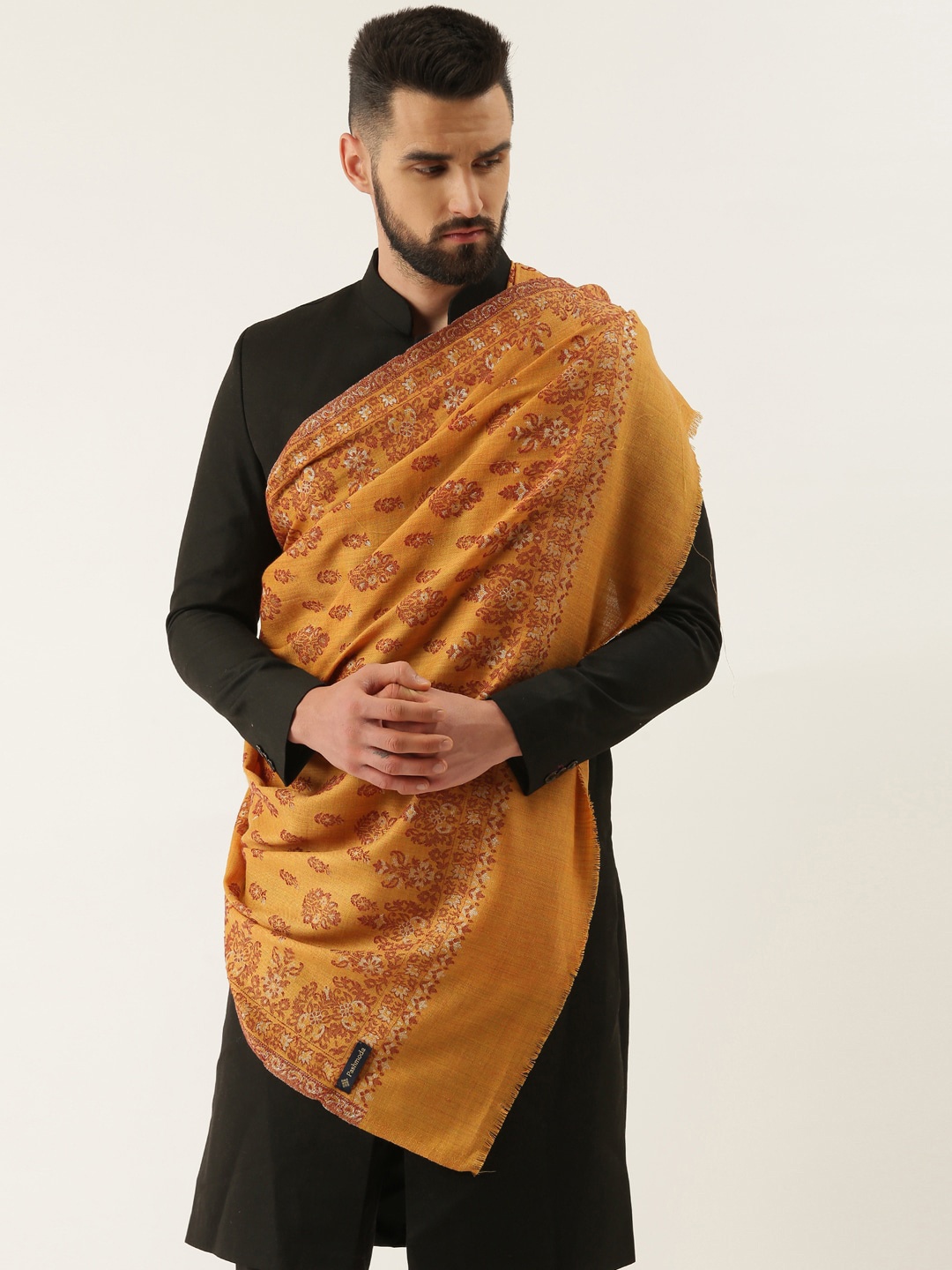 

Pashmoda Men Ethnic Motif Woven-Design Shawl, Yellow