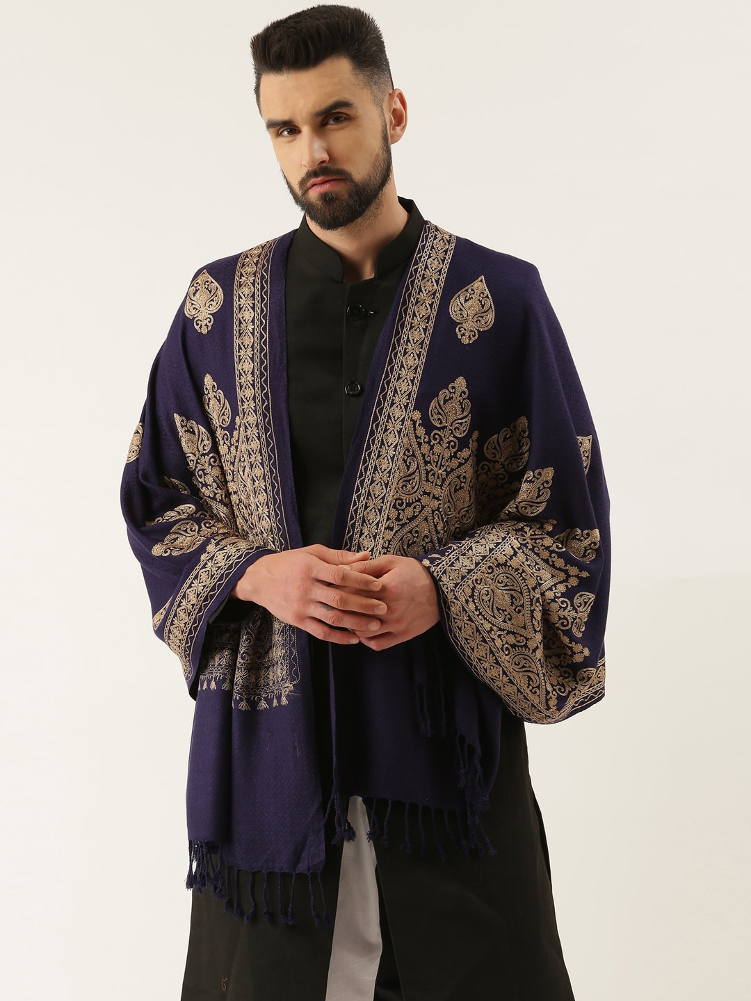 

Pashmoda Men Ethnic Motif Embroidered Shawl, Blue