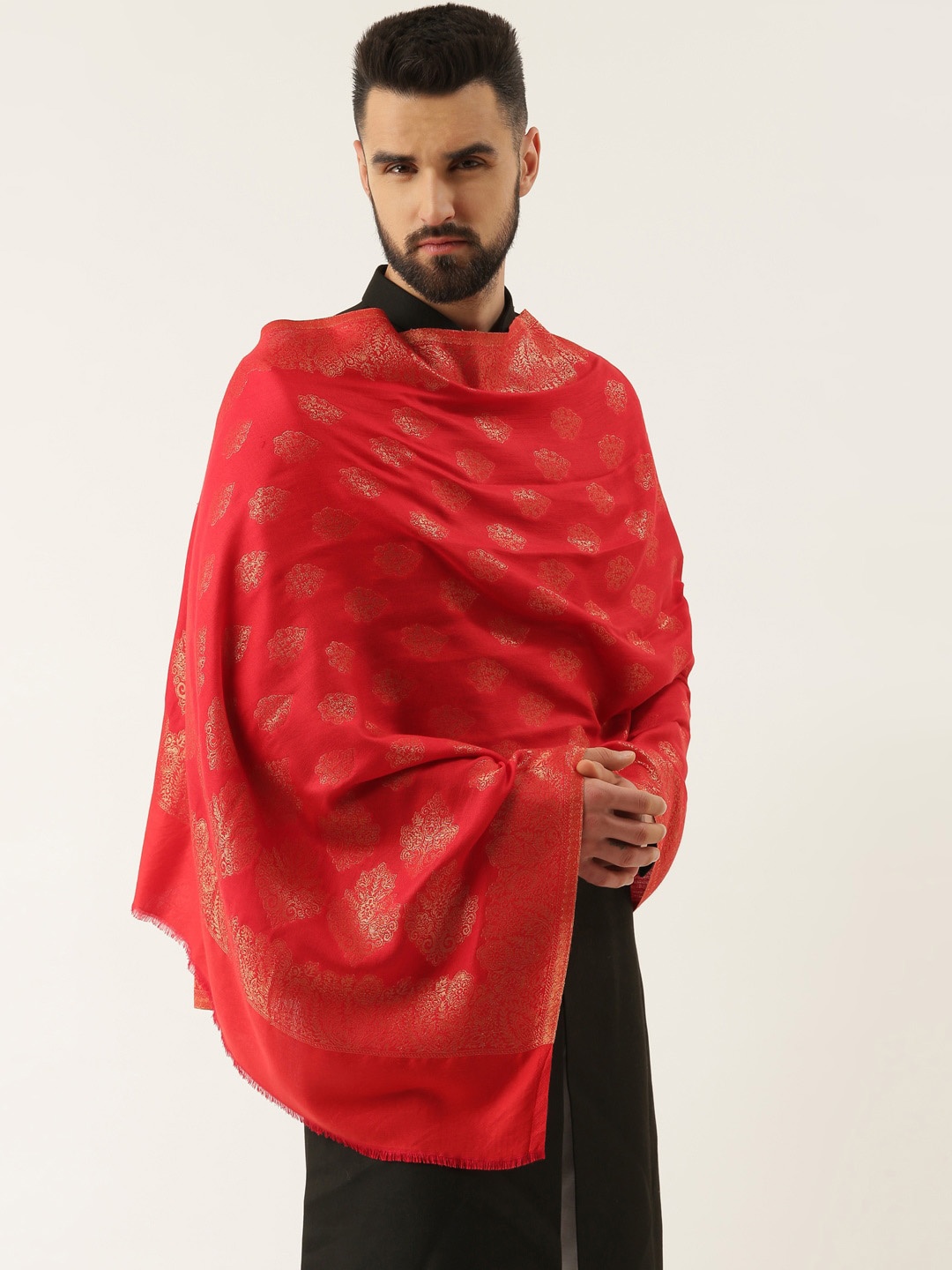 

Pashmoda Ethnic Motif Woven Design Pure Wool Shawl, Red