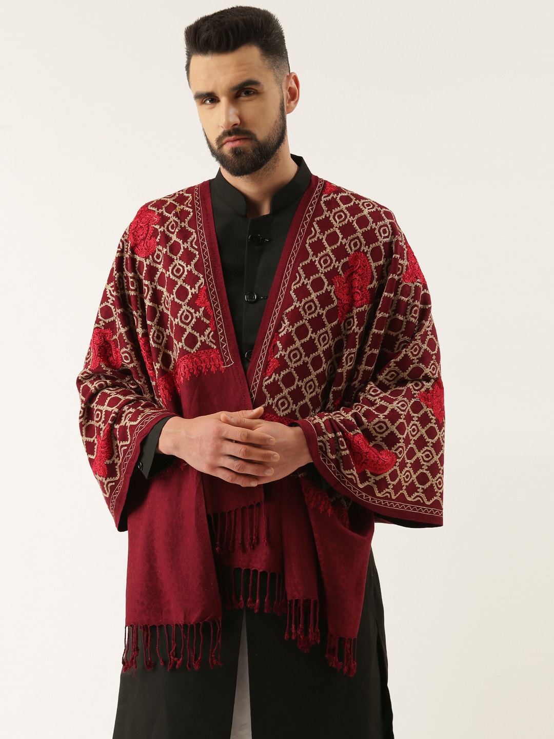 

Pashmoda Men Embroidered Shawl, Purple
