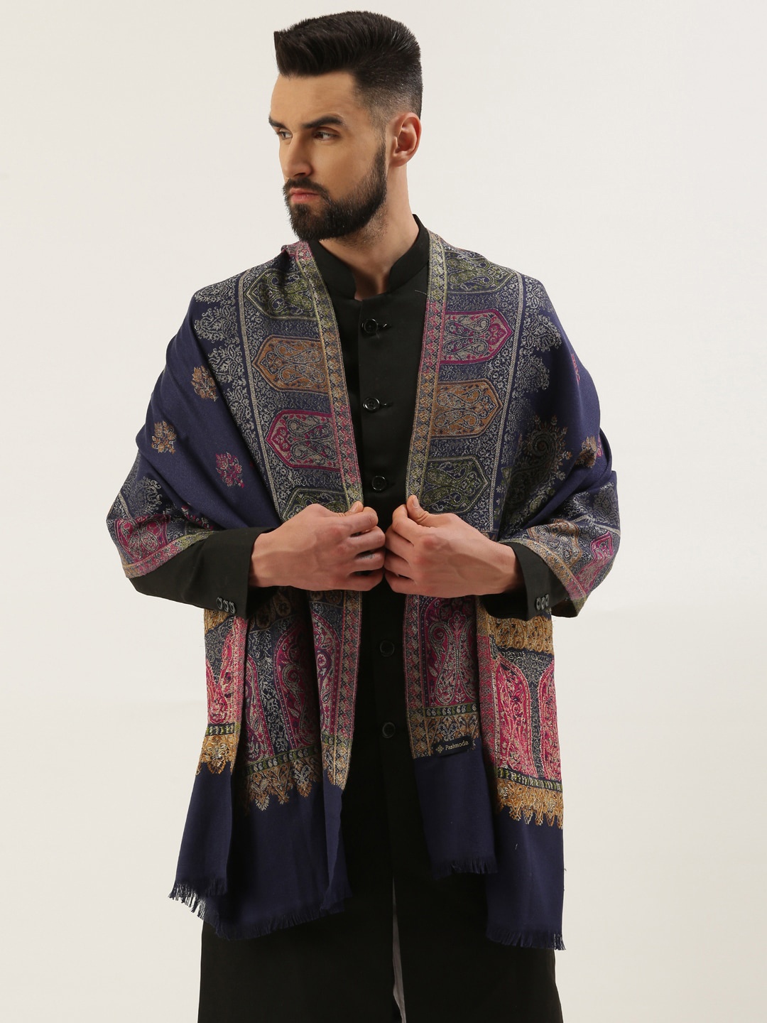 

Pashmoda Men Paisley Woven Design Shawl, Blue