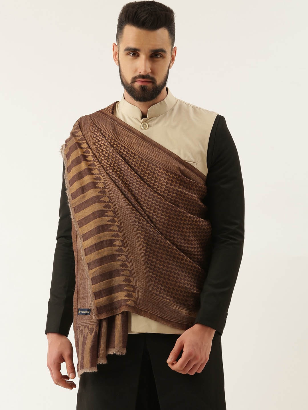 

Pashmoda Men Woven-Design Fine Wool Shawl, Brown