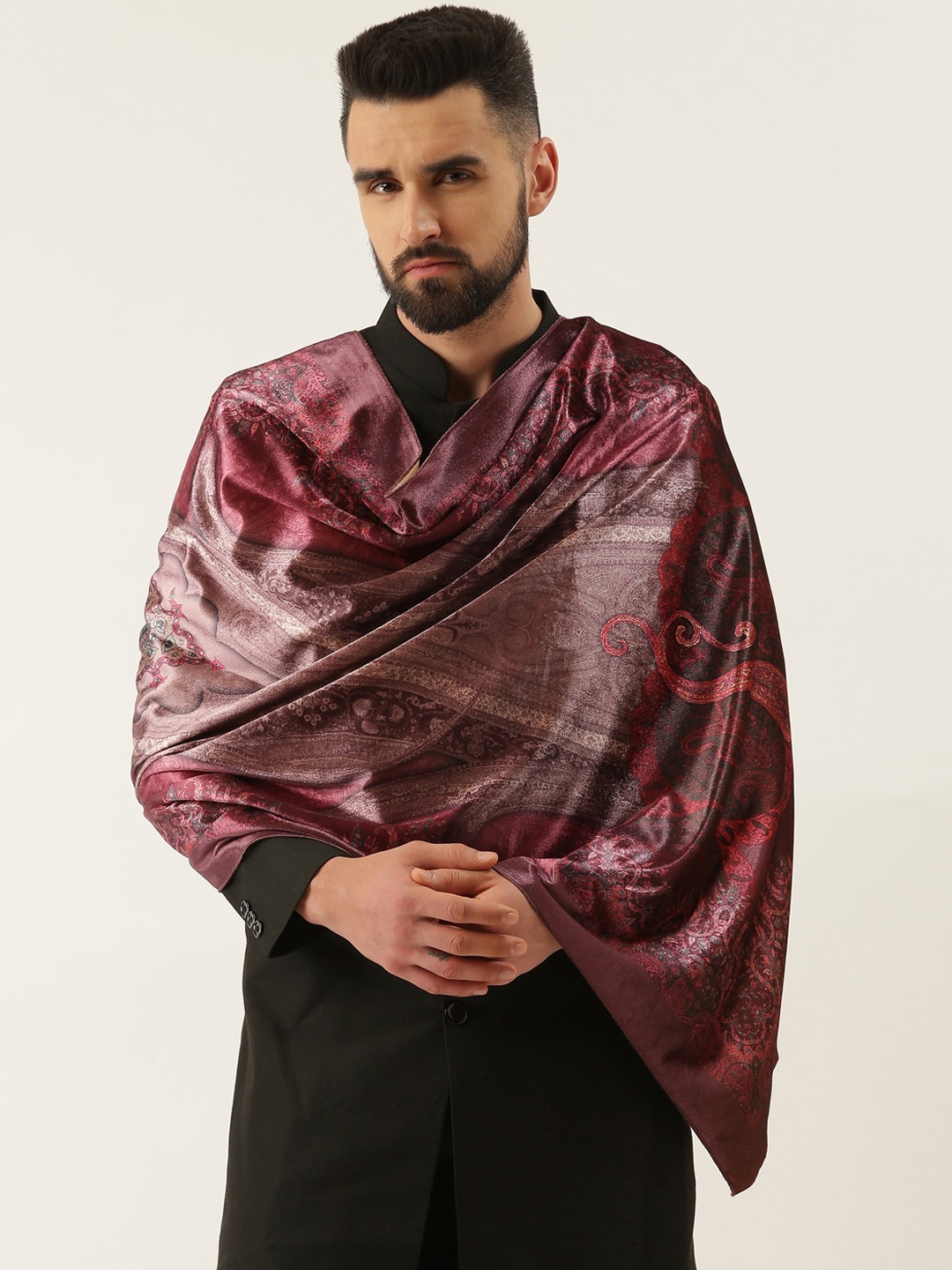 

Pashmoda Men Printed Velvet Shawl, Purple
