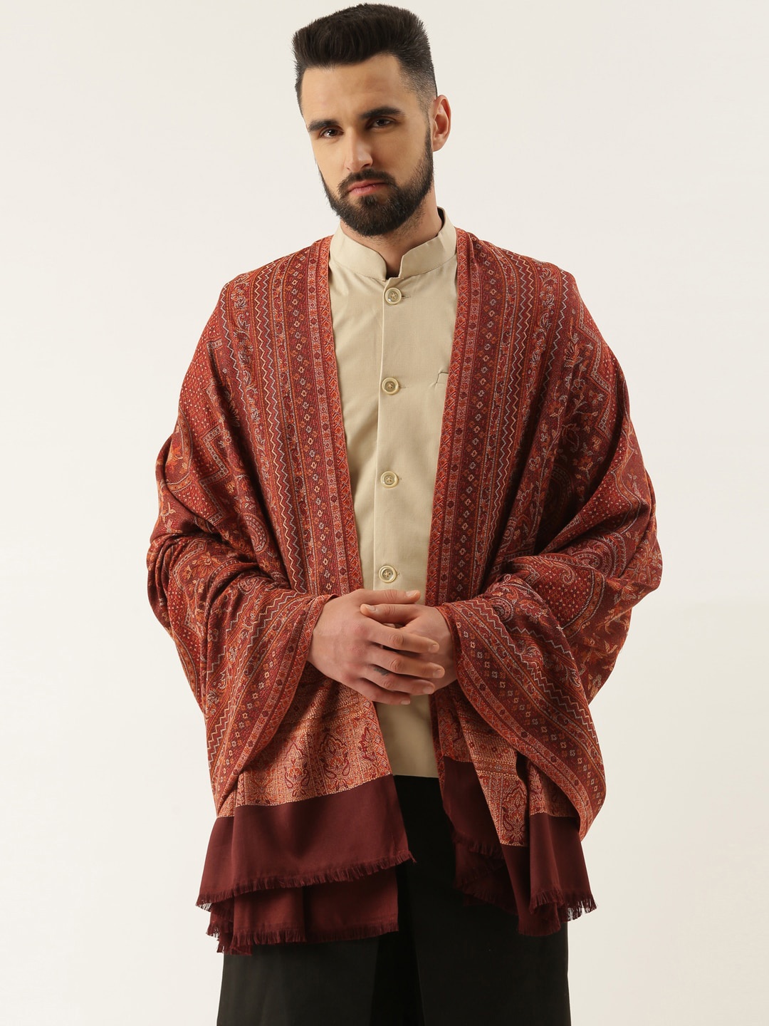

Pashmoda Men Ethnic Motif Woven-Design Shawl, Brown