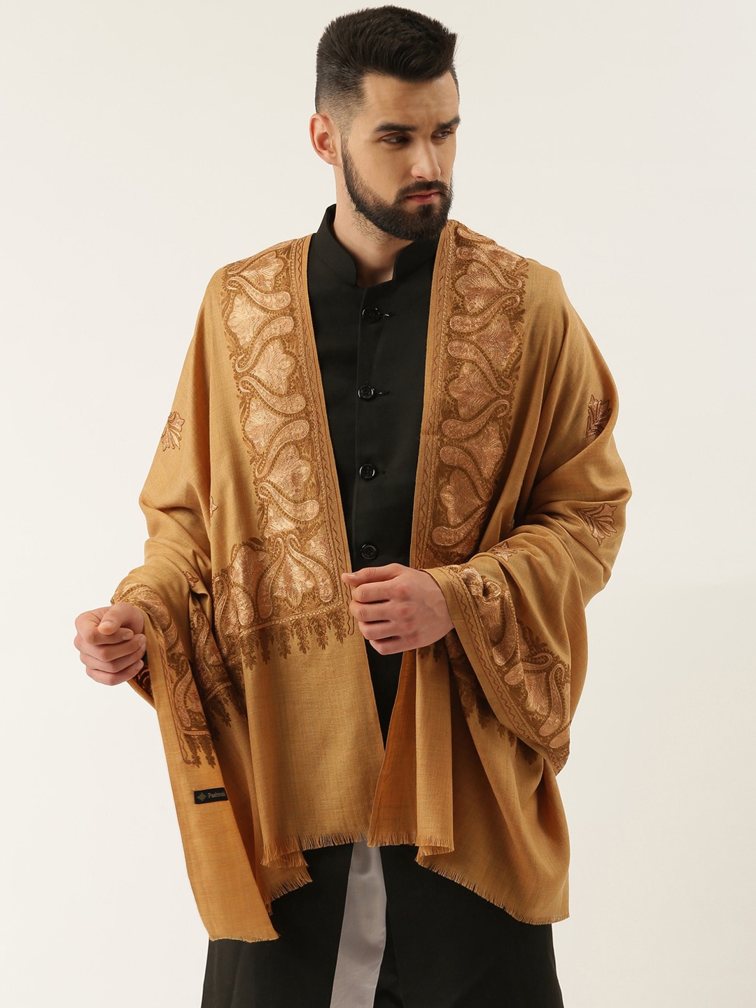 

Pashmoda Men Paisley Embroidered Shawl, Mustard