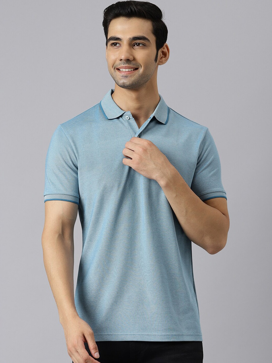 

BESIMPLE Men Solid Polo Collar Cotton T-shirt, Blue