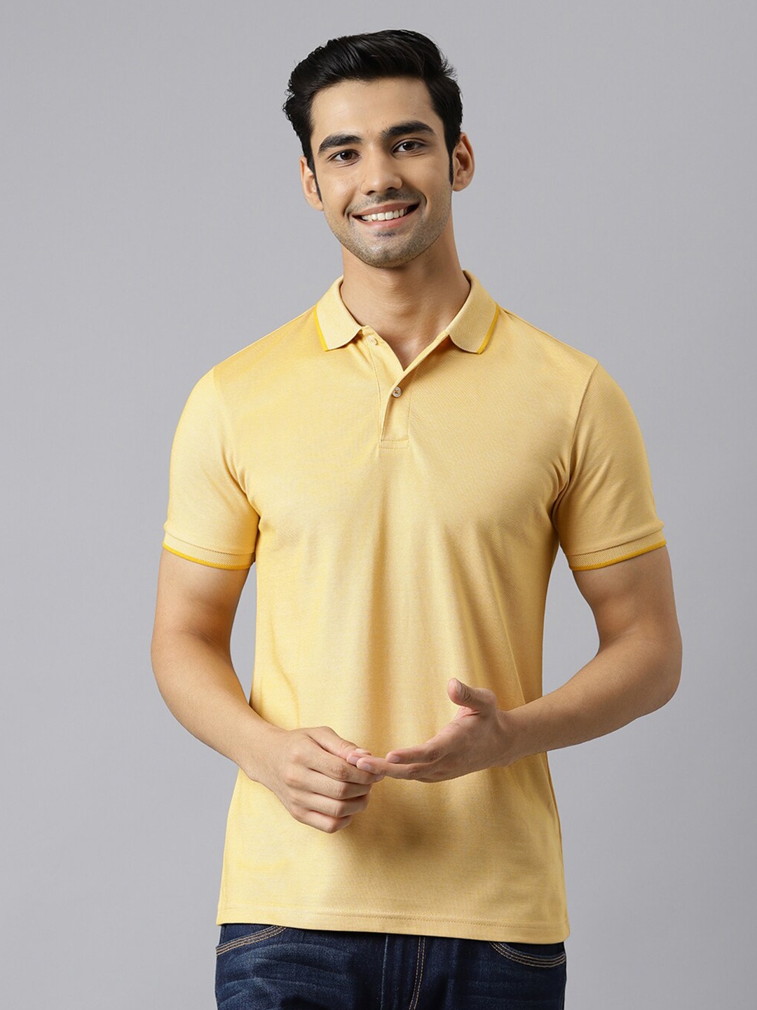 

BESIMPLE Men Solid Polo Collar T-shirt, Yellow