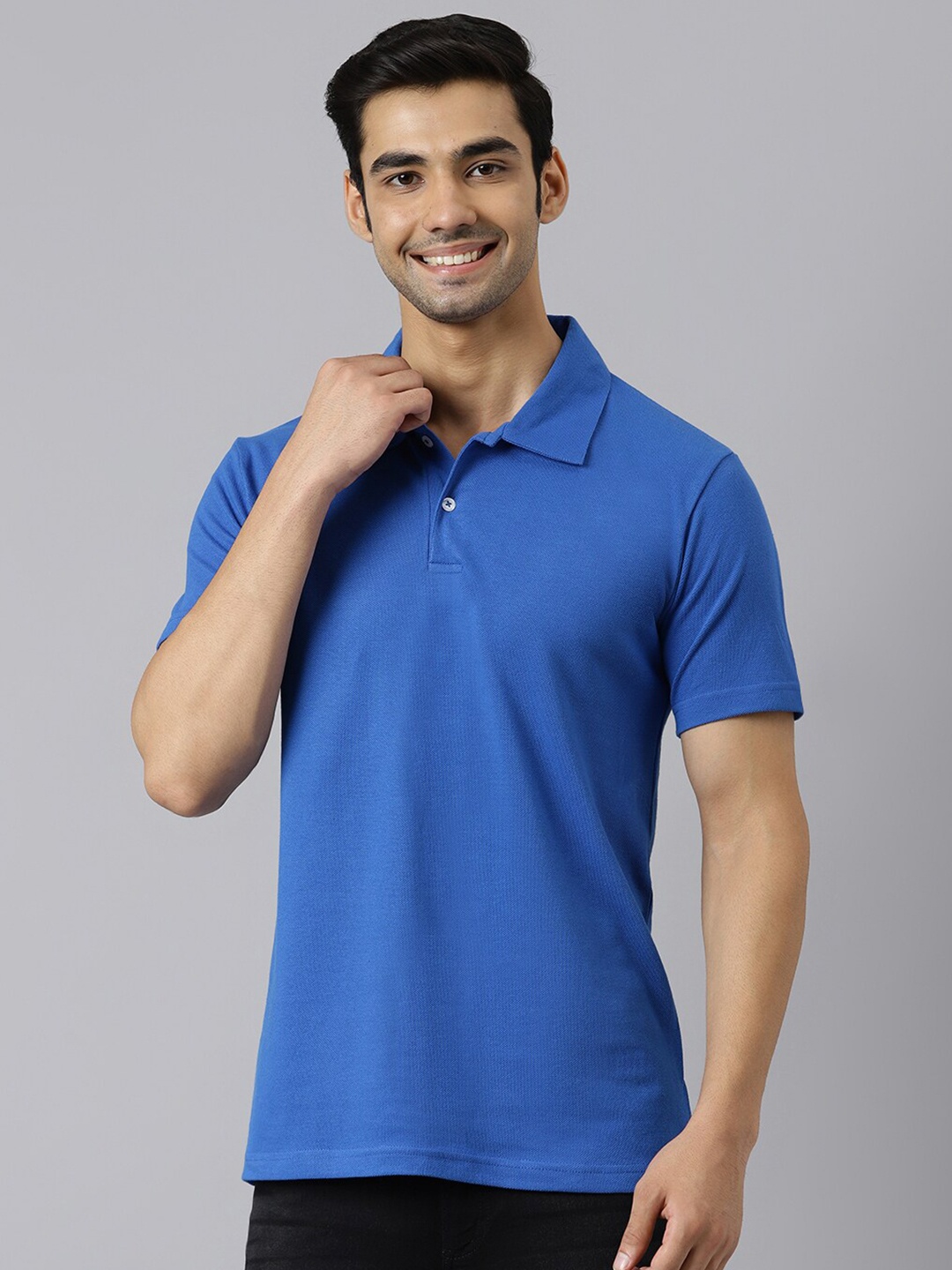 

BESIMPLE Men Polo Collar Pure Cotton T-shirt, Blue
