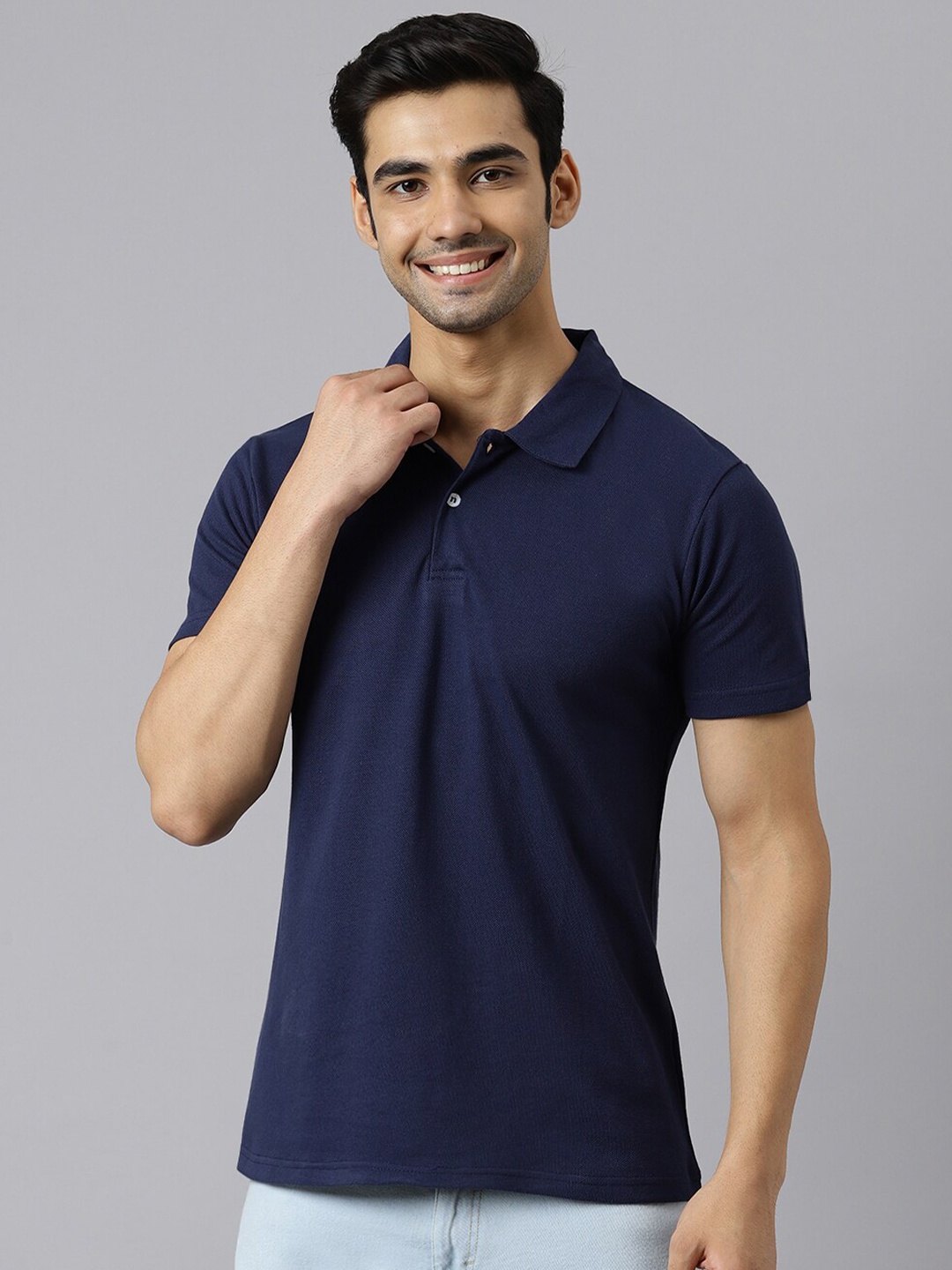 

BESIMPLE Men Polo Collar Pure Cotton T-shirt, Navy blue