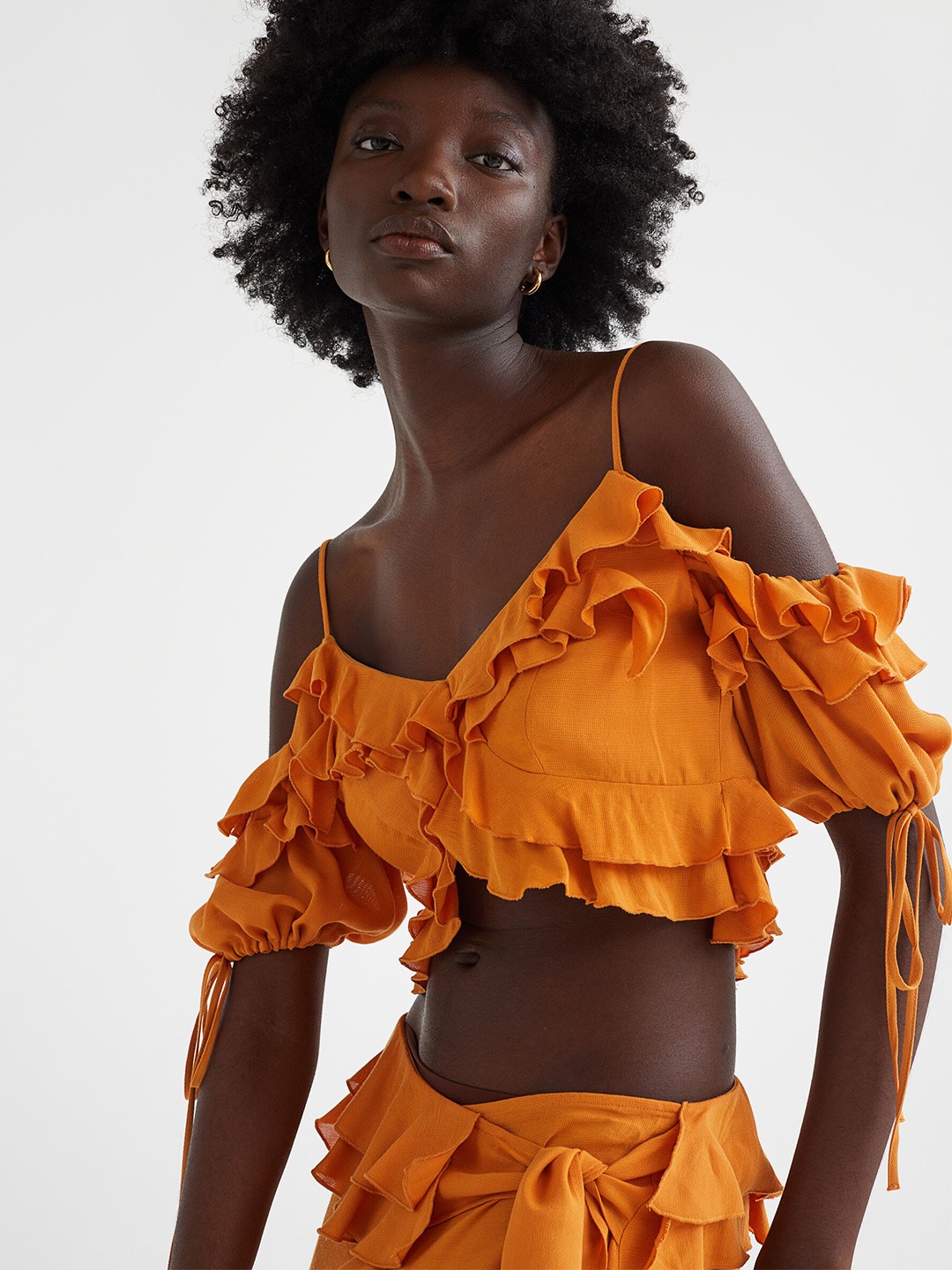 

H&M Flounced Off-the-Shoulder Blouse, Orange