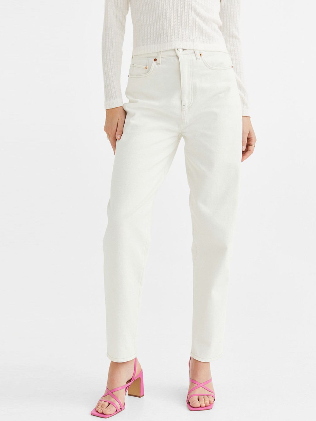 

H&M Mom Loose-Fit Ultra High Jeans, White