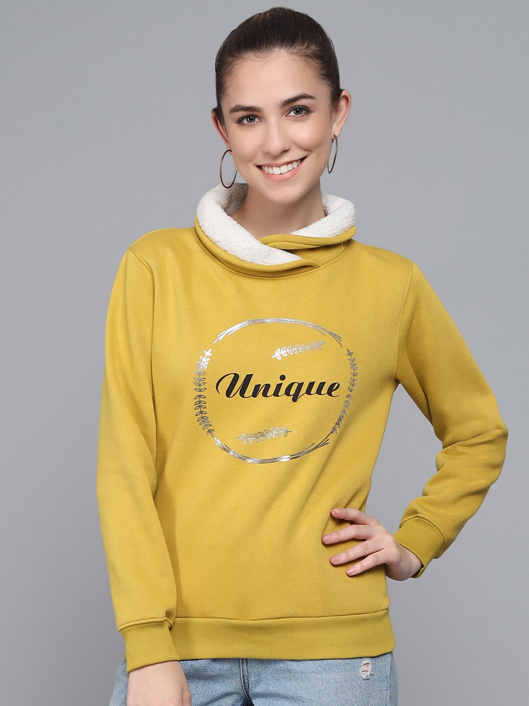 

ANTI CULTURE Women Printed Sweatshirt, Mustard