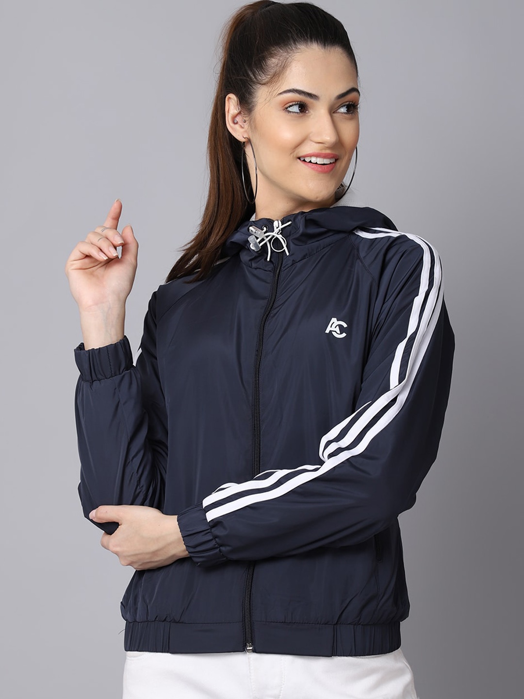 

ANTI CULTURE Women Windcheater Outdoor Sporty Jacket, Navy blue