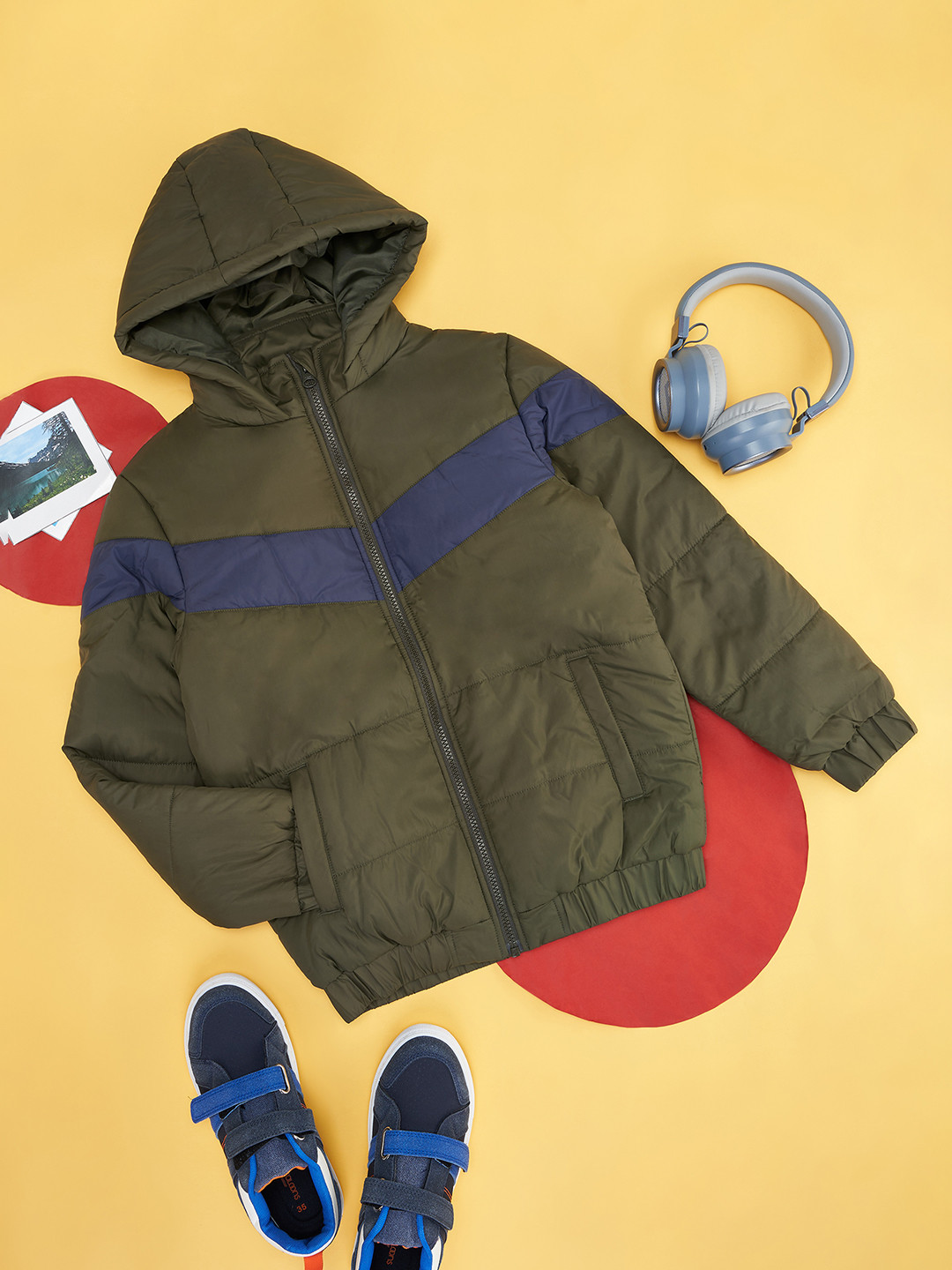 

Pantaloons Junior Boys Colourblocked Padded Jacket, Olive