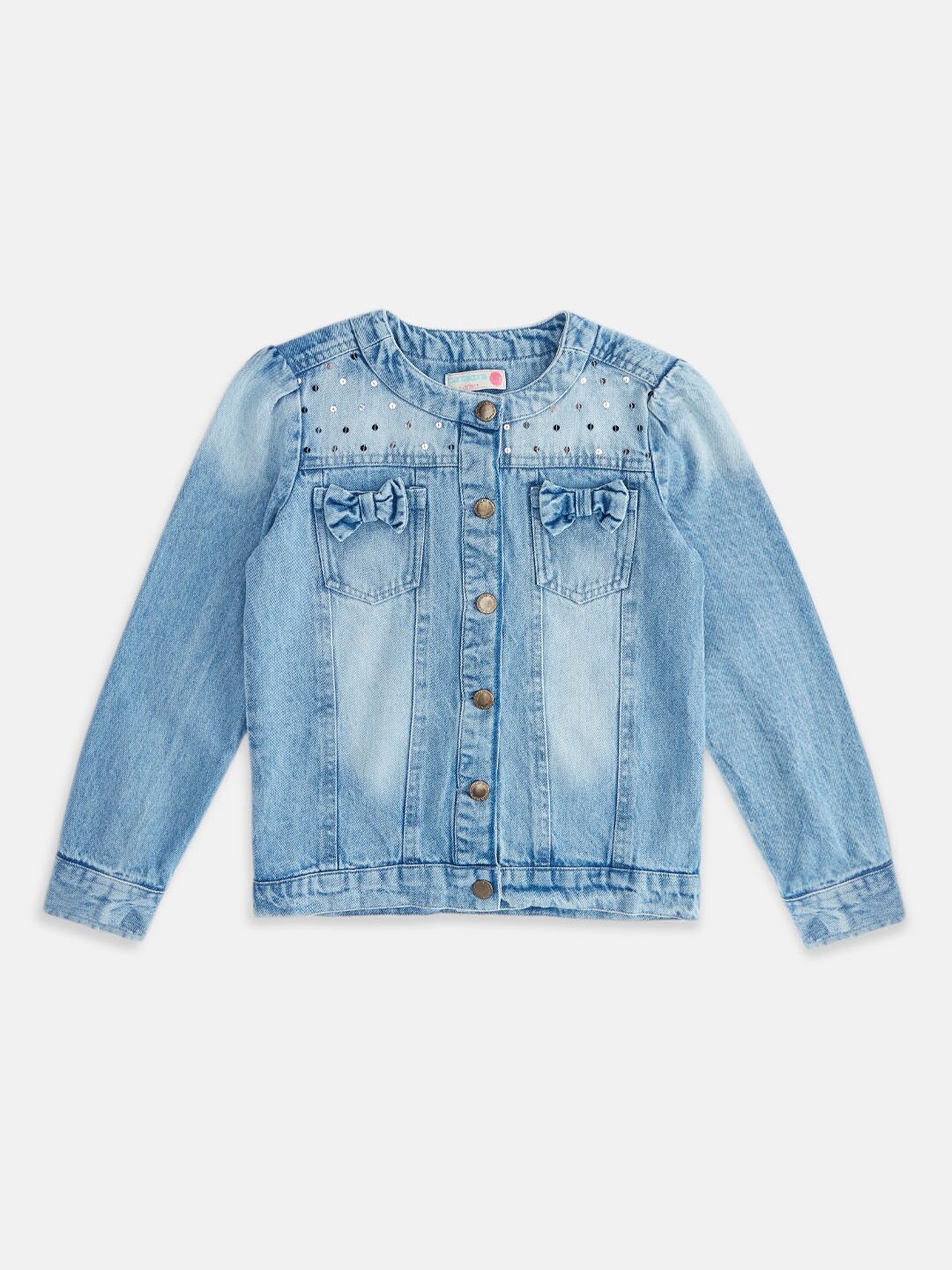 

Pantaloons Junior Girls Washed Denim Jacket with Embroidered, Blue