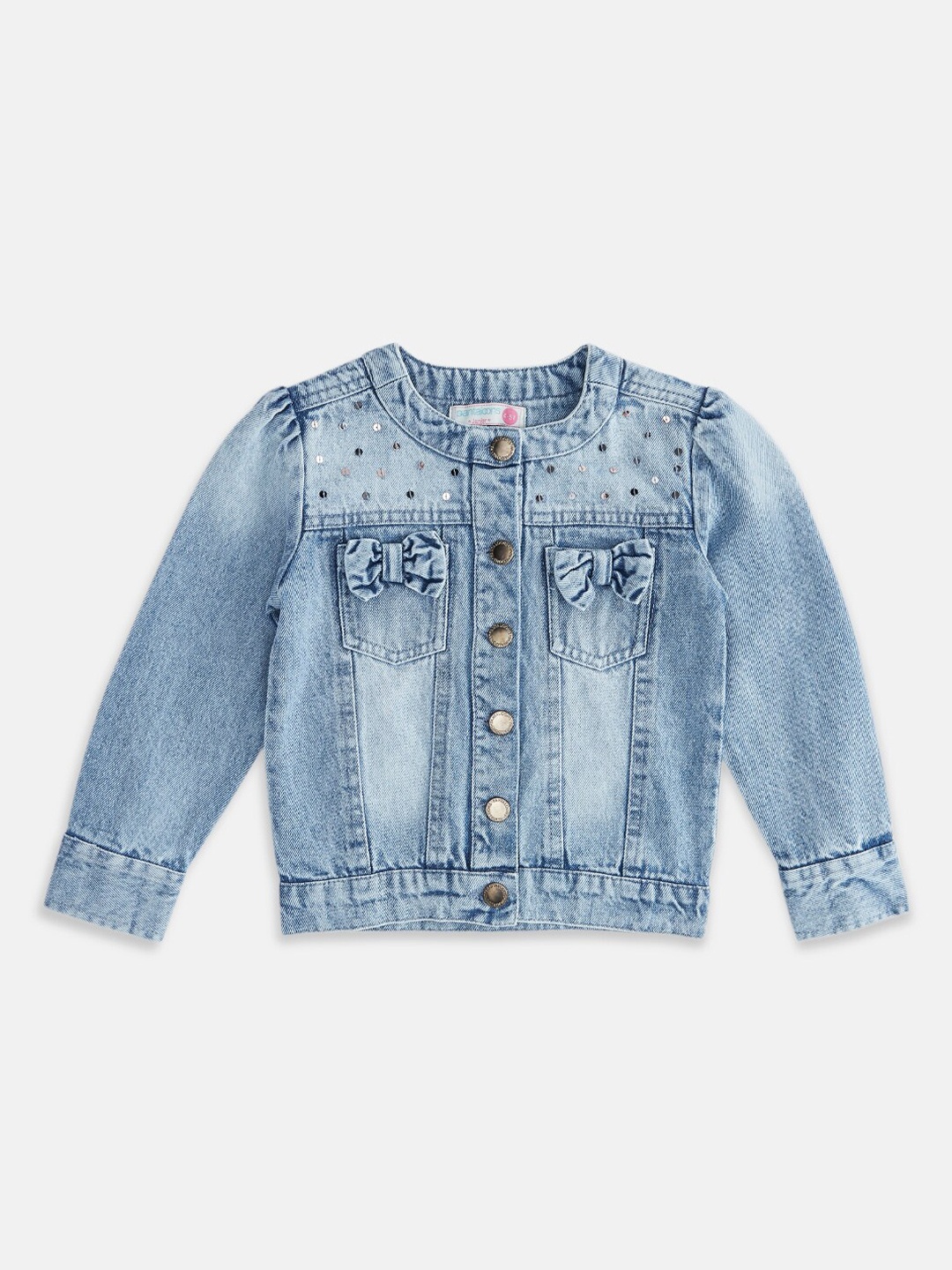 

Pantaloons Junior Girls Blue Washed Denim Jacket with Embroidered