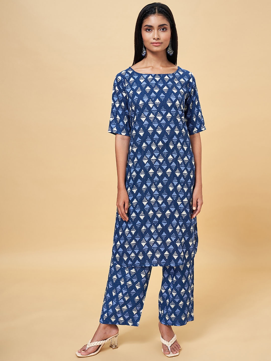 

RANGMANCH BY PANTALOONS Women Blue & White Printed Straight Kurta with Palazzos