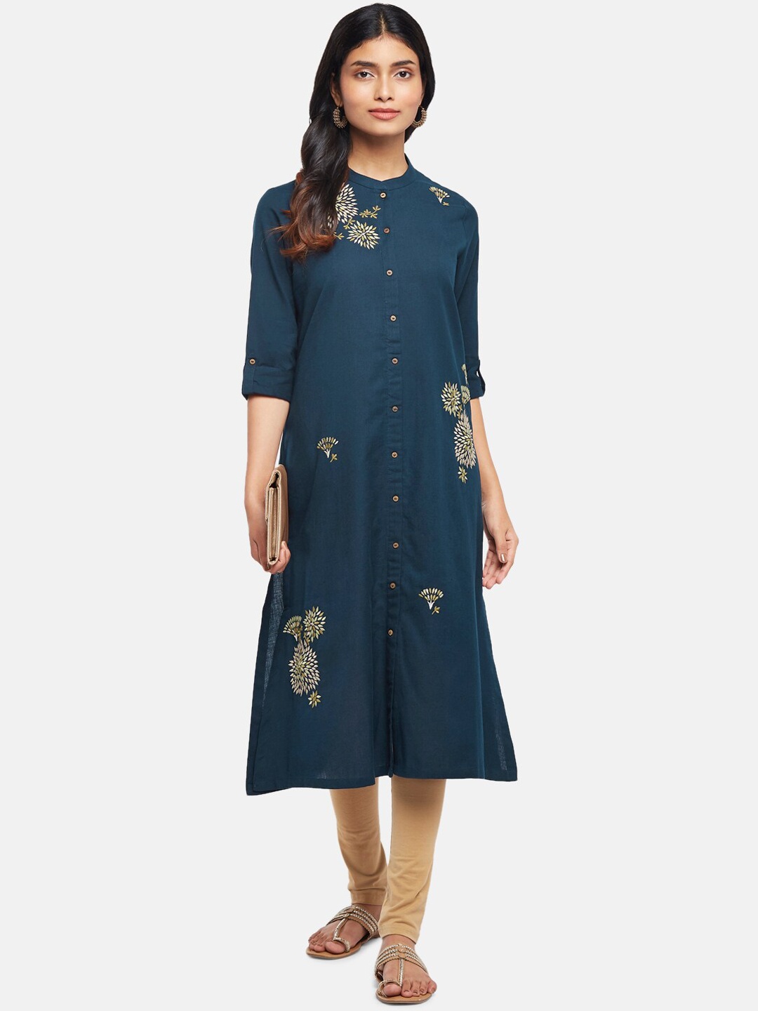 

RANGMANCH BY PANTALOONS Women Blue Floral Embroidered Thread Work Kurta