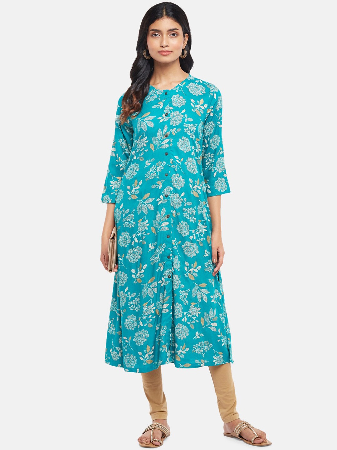 

RANGMANCH BY PANTALOONS Women Teal Dyed Mirror Work Kurta