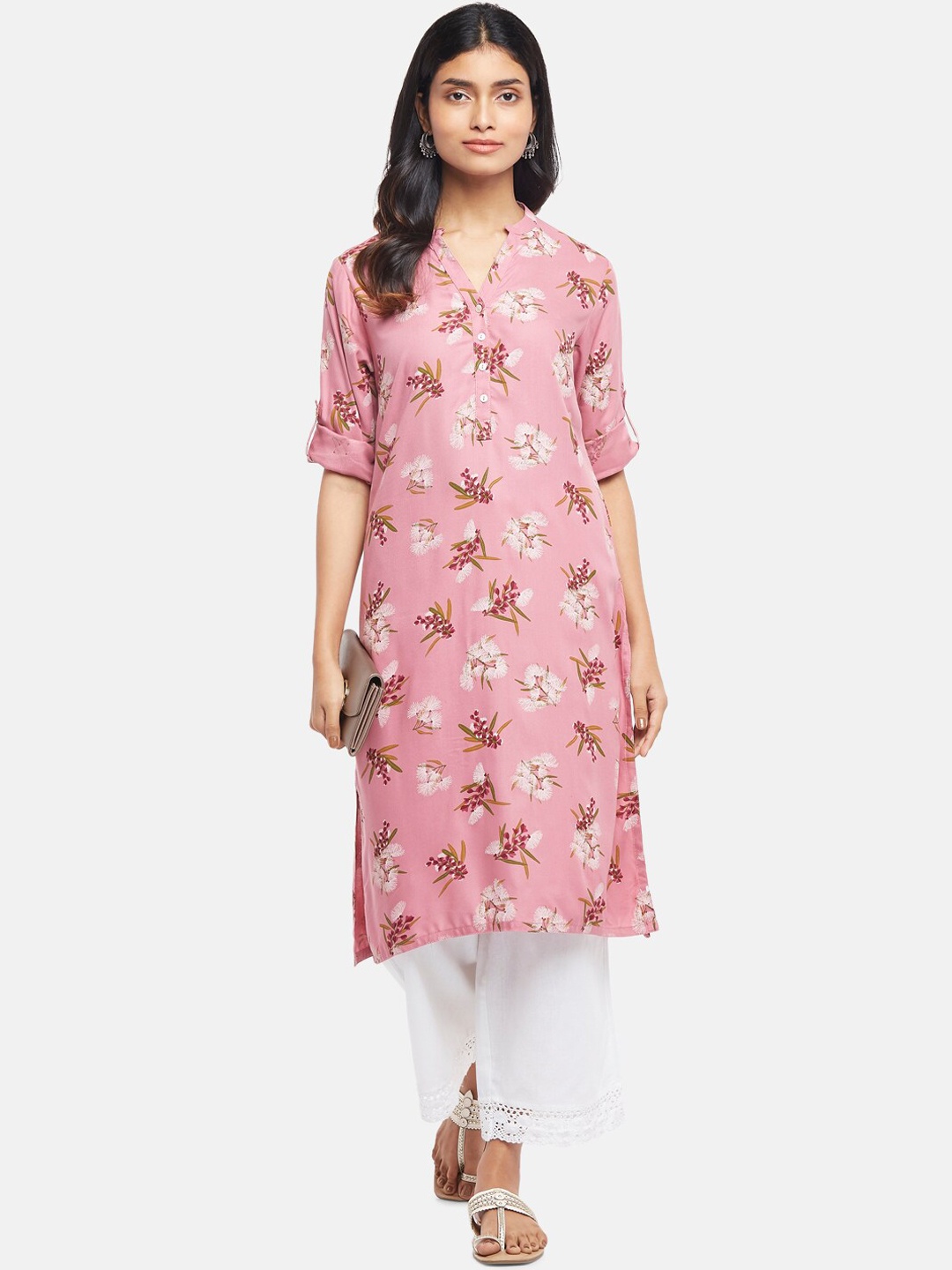 

RANGMANCH BY PANTALOONS Women Pink Floral Printed Viscose Kurta
