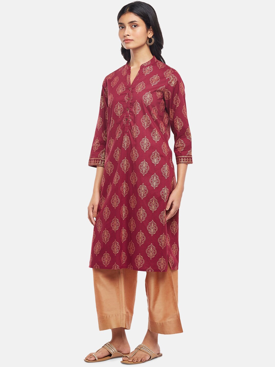 

RANGMANCH BY PANTALOONS Women Maroon Ethnic Motifs Printed Kurta