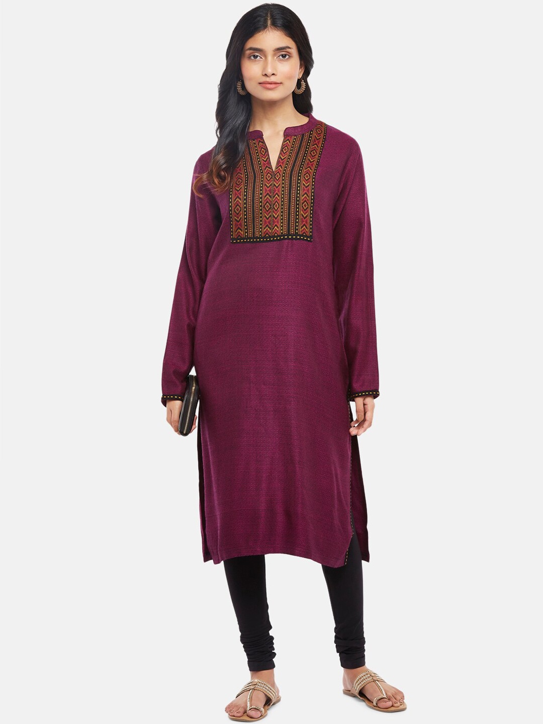 

RANGMANCH BY PANTALOONS Women Magenta Ethnic Motifs Yoke Design Kurta