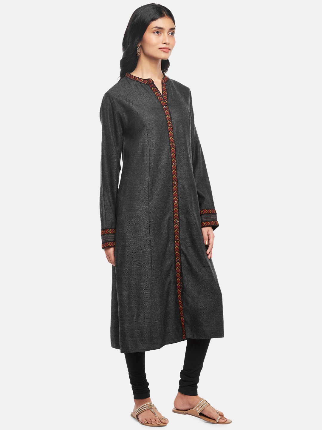 

RANGMANCH BY PANTALOONS Women Charcoal & Red Geometric Kurta