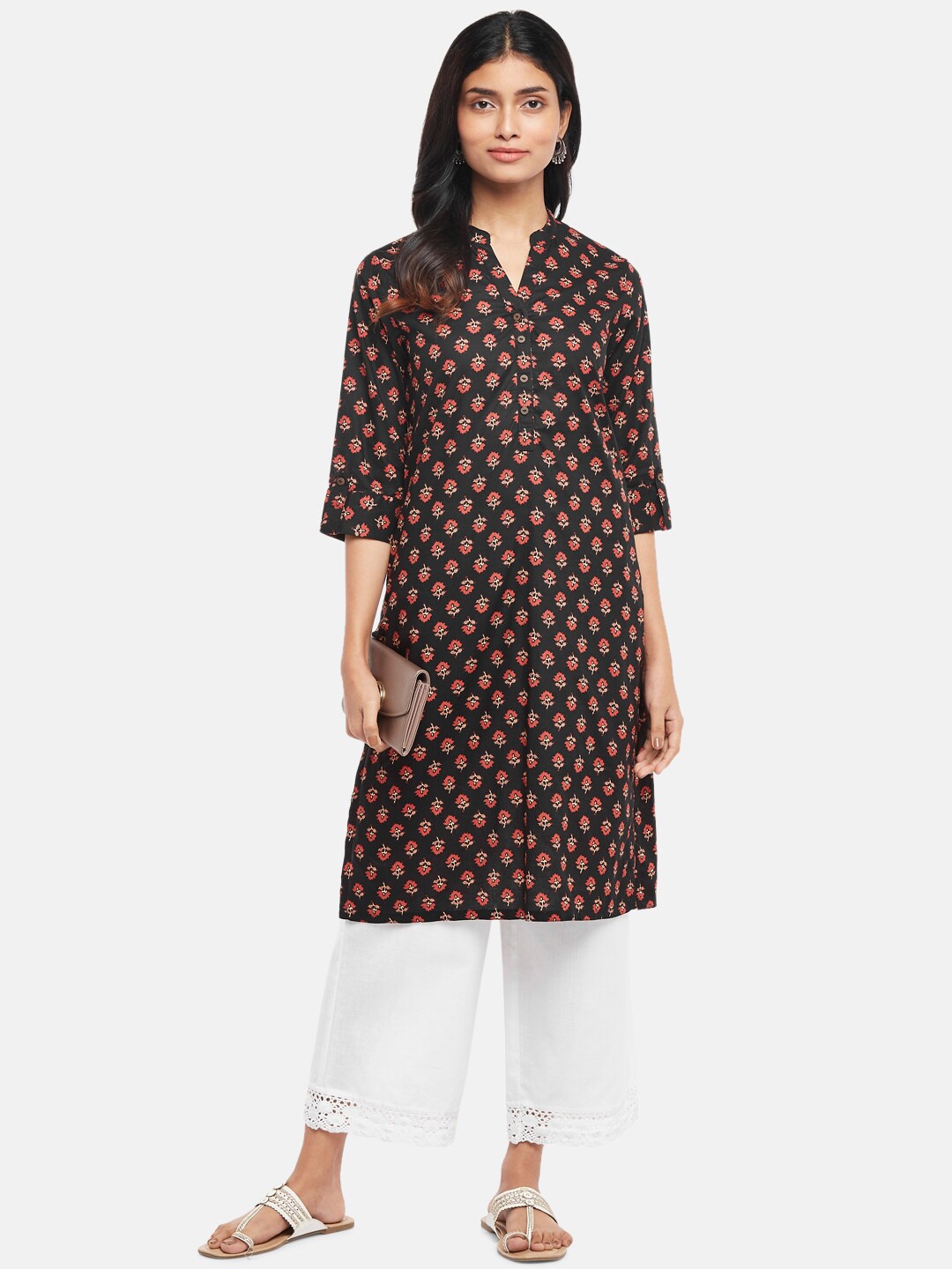 

RANGMANCH BY PANTALOONS Women Black Ethnic Motifs Printed Kurta