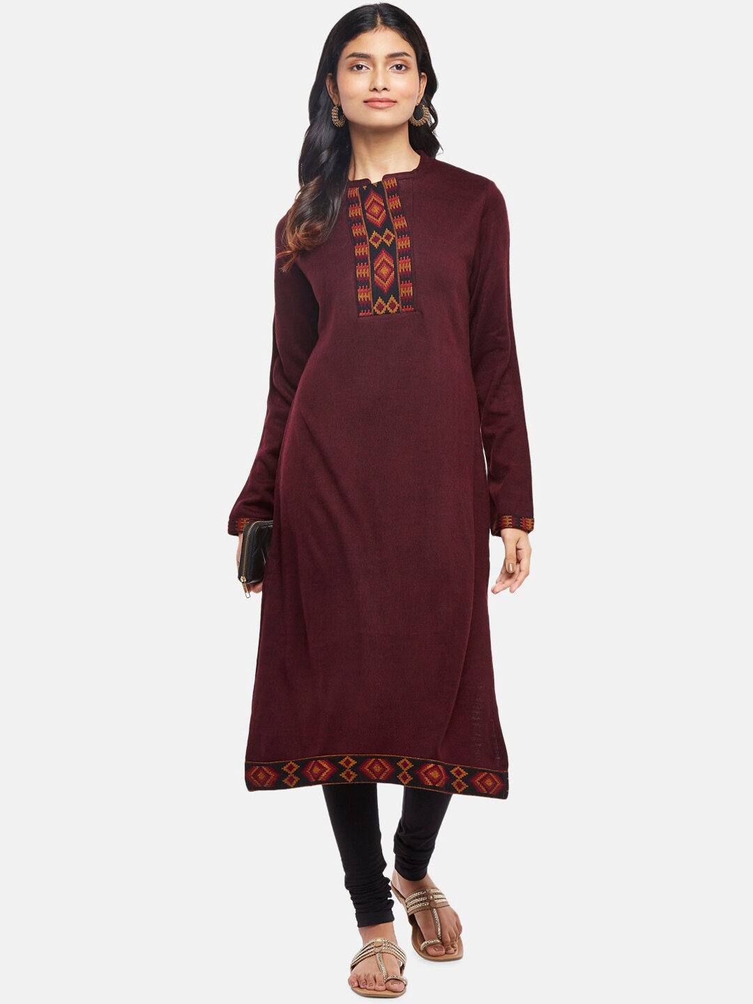 

RANGMANCH BY PANTALOONS Women Red Yoke Embroidered Acrylic Kurta