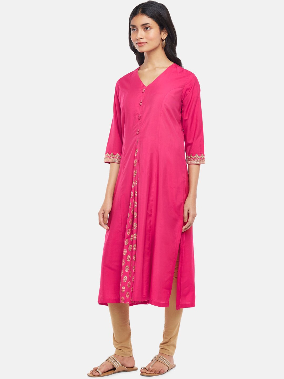 

RANGMANCH BY PANTALOONS Women Pink V-Neck A-Line Kurta